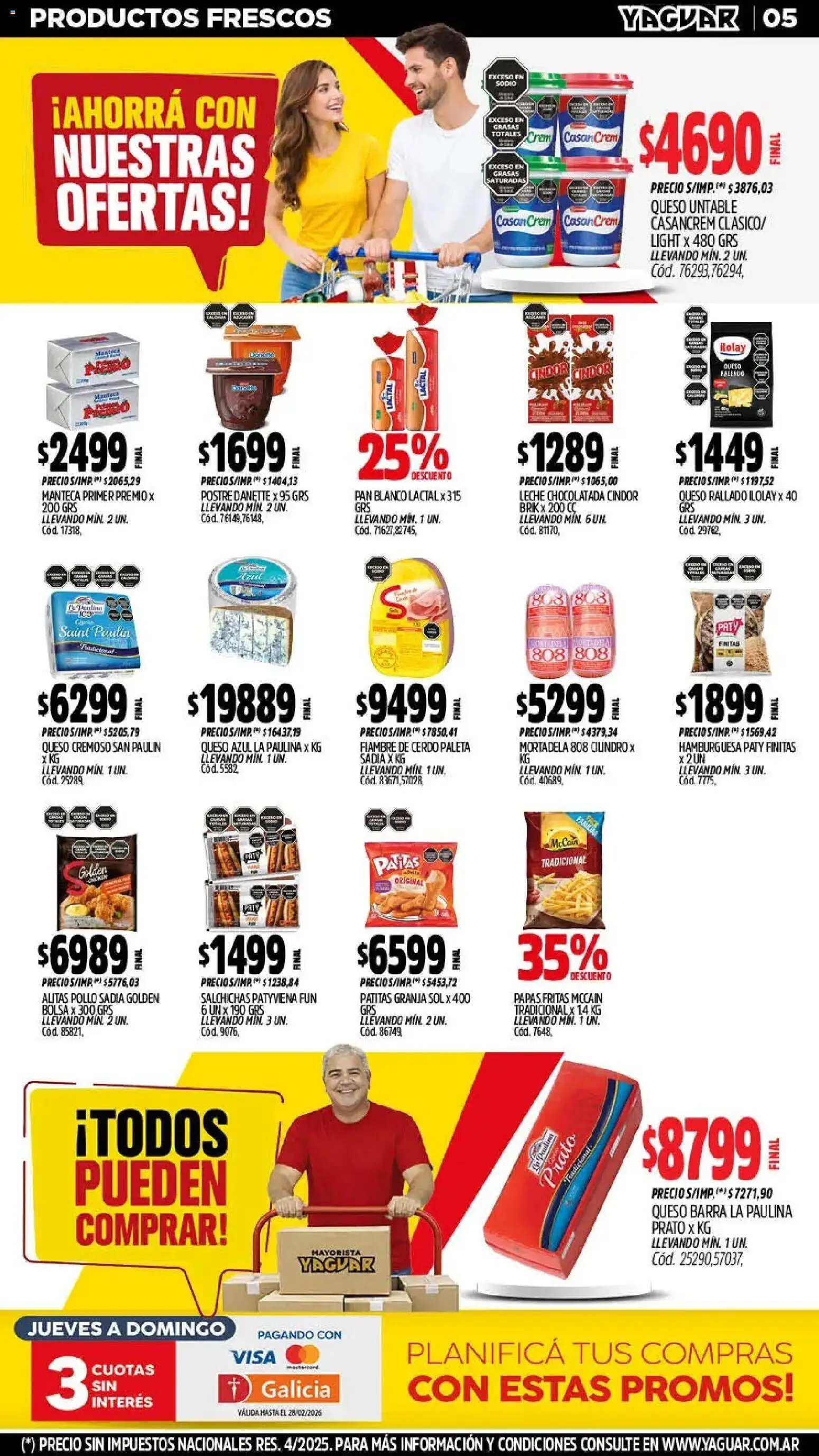 Yaguar - Oferta Semanal Mar del Plata │ válido desde el 23.02.2026 | Página: 4 | Productos: Mortadela, Paleta, Manteca, Queso