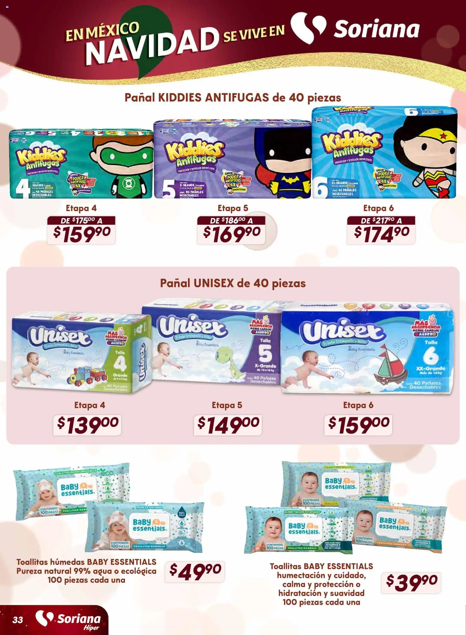 Nuevas ofertas de Soriana válidas en toda la República Mexicana desde el 18.11.2025. ¡Encuentra las mejores ofertas en Soriana - Preciazazaso Híper: Frontera BCN, Son! | Página: 33 | Productos: Agua, Toallitas húmedas, Pañales