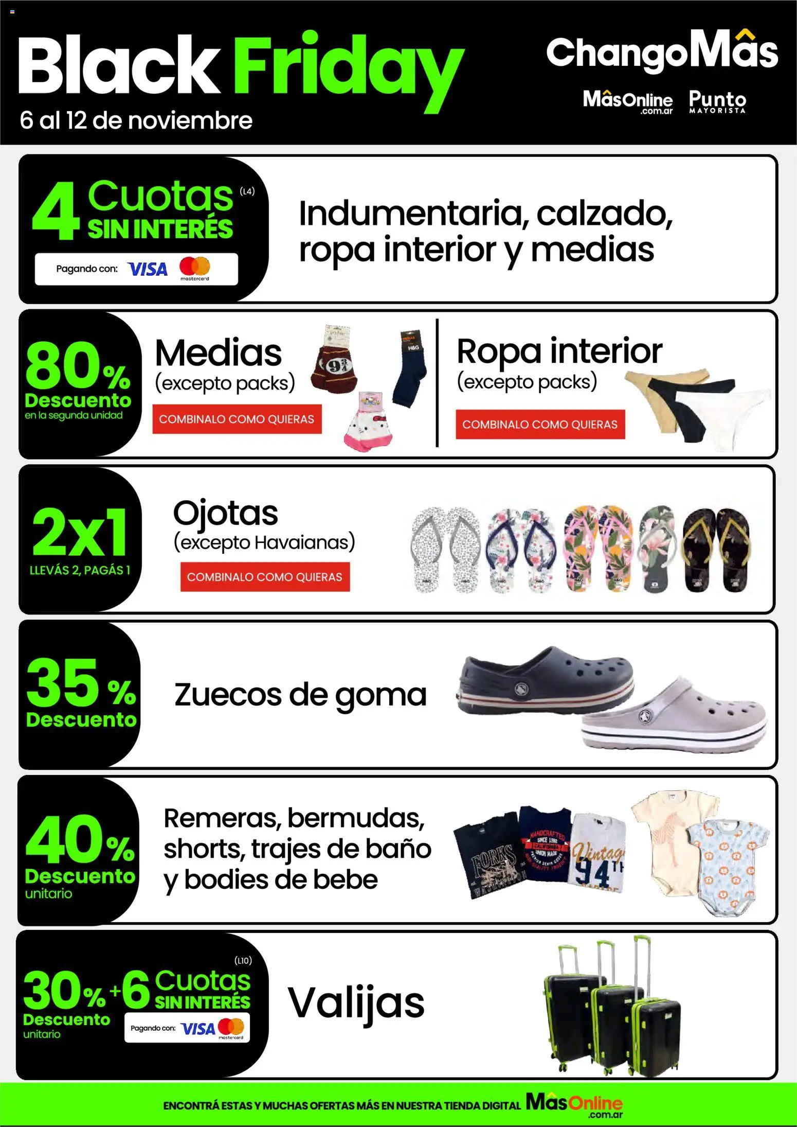 Changomas Black Friday │ válido desde el 06.11.2025 | Página: 9 | Productos: Zuecos, Ojotas, Baño, Ropa