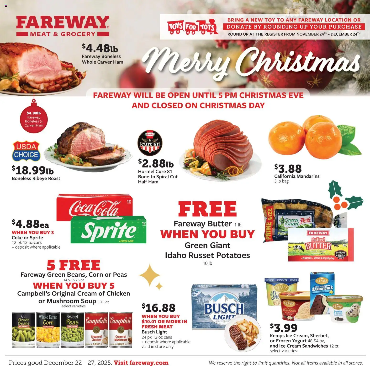Fareway Weekly Ad - valid from 22.12.2025 | Page: 1 | Products: Corn, Yogurt, Cream, Potatoes