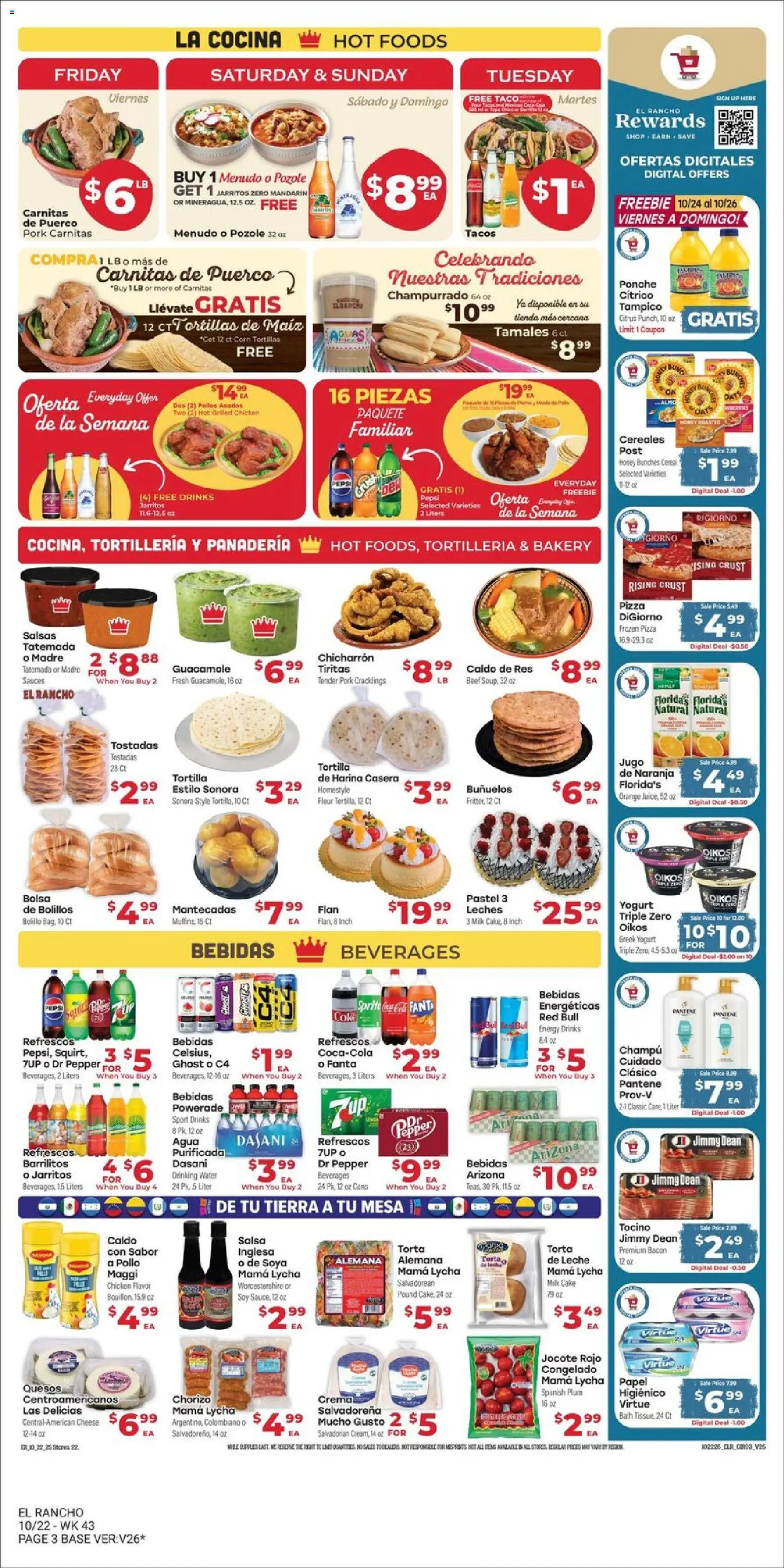 El Rancho Weekly Ad - valid from 22.10.2025 | Page: 3 | Products: Bath, Milk, Cheese, Water