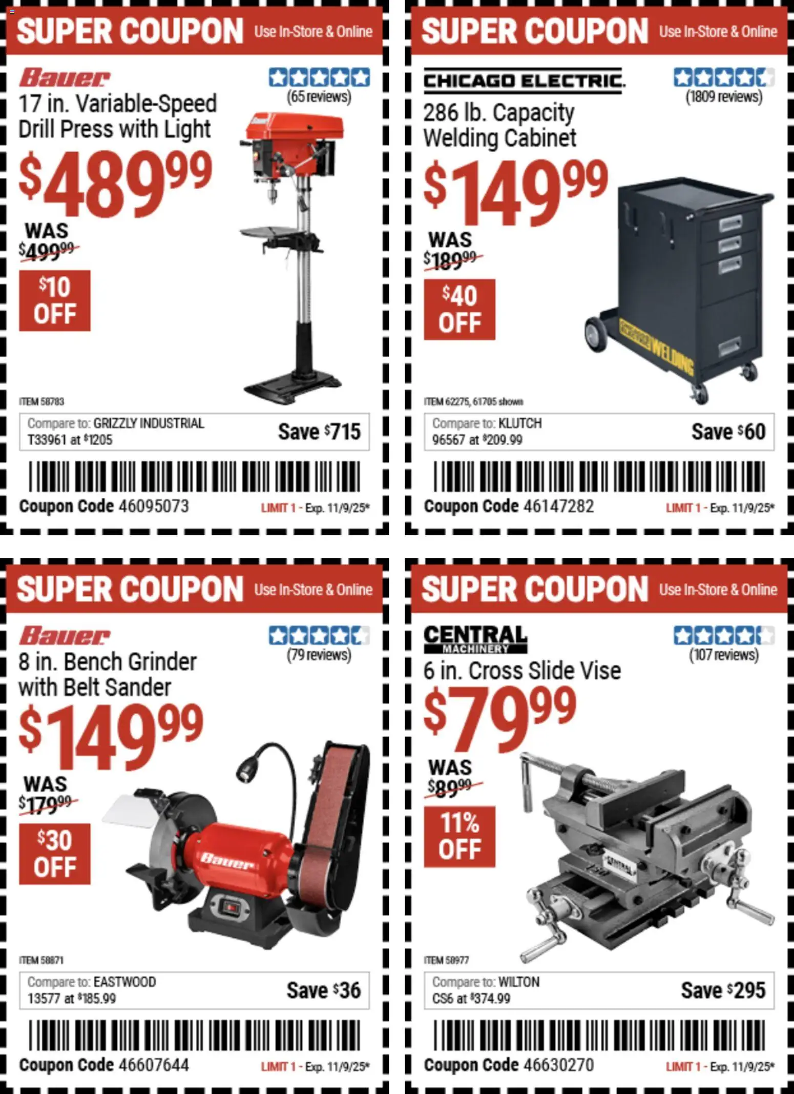 Harbor Freight Weekly Ad - valid from 27.10.2025 | Page: 2 | Products: Press, Sander, Belt, Grinder