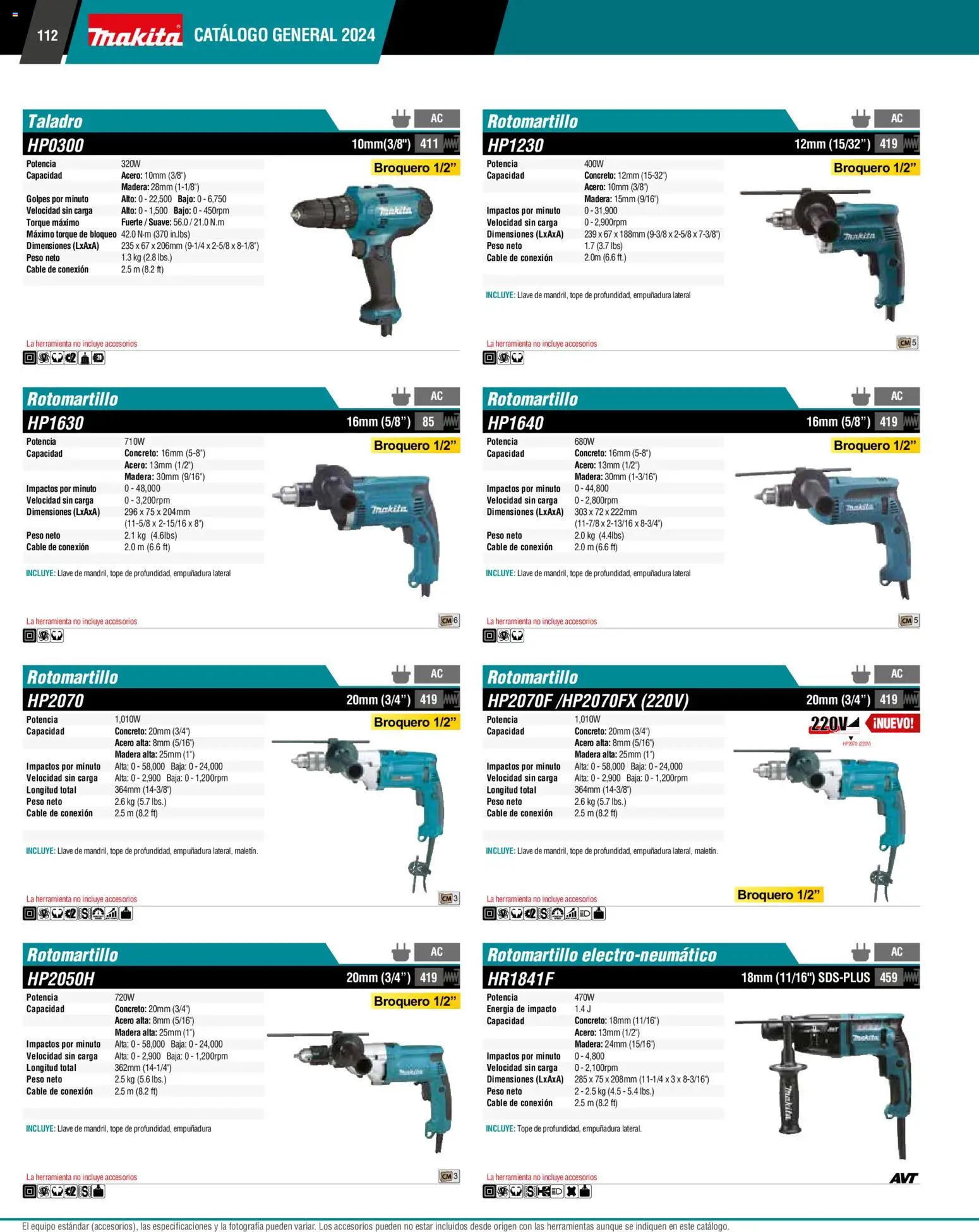 Nuevas ofertas de Makita válidas en toda la República Mexicana desde el 01.01.2024. ¡Encuentra las mejores ofertas en Makita catálogo General! | Página: 112 | Productos: Taladro, Cable, Rotomartillo, Llave