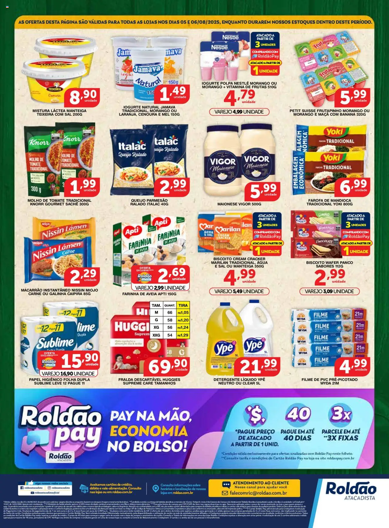 Roldão Folheto - válido de 05.08.2025 | Página: 2 | Produtos: Mandioca, Molho de tomate, Macarrão instantâneo, Sal