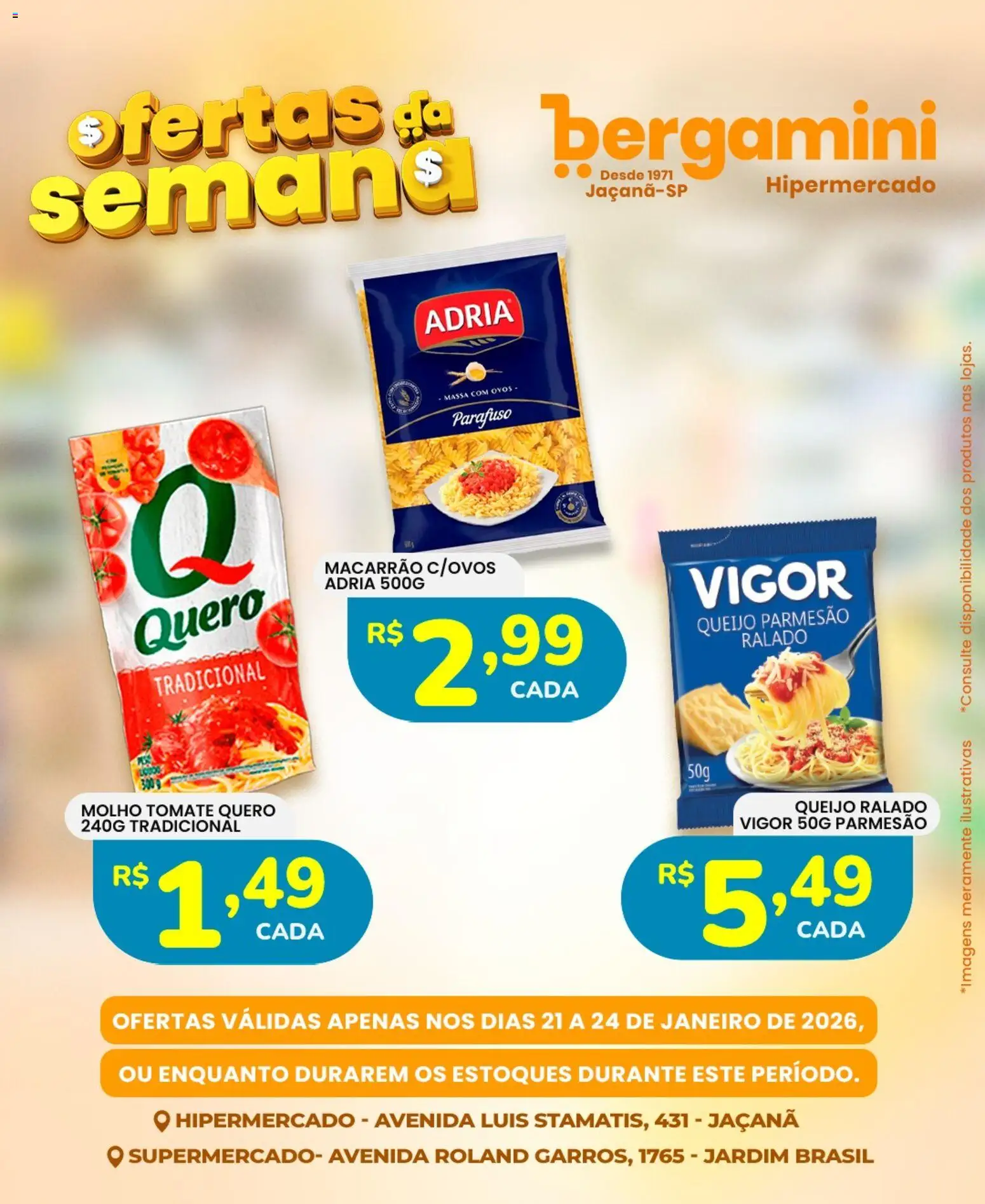 Supermercado Bergamini Folheto - válido de 21.01.2026 | Página: 10 | Produtos: Ovos, Queijo ralado, Massa, Queijo parmesão