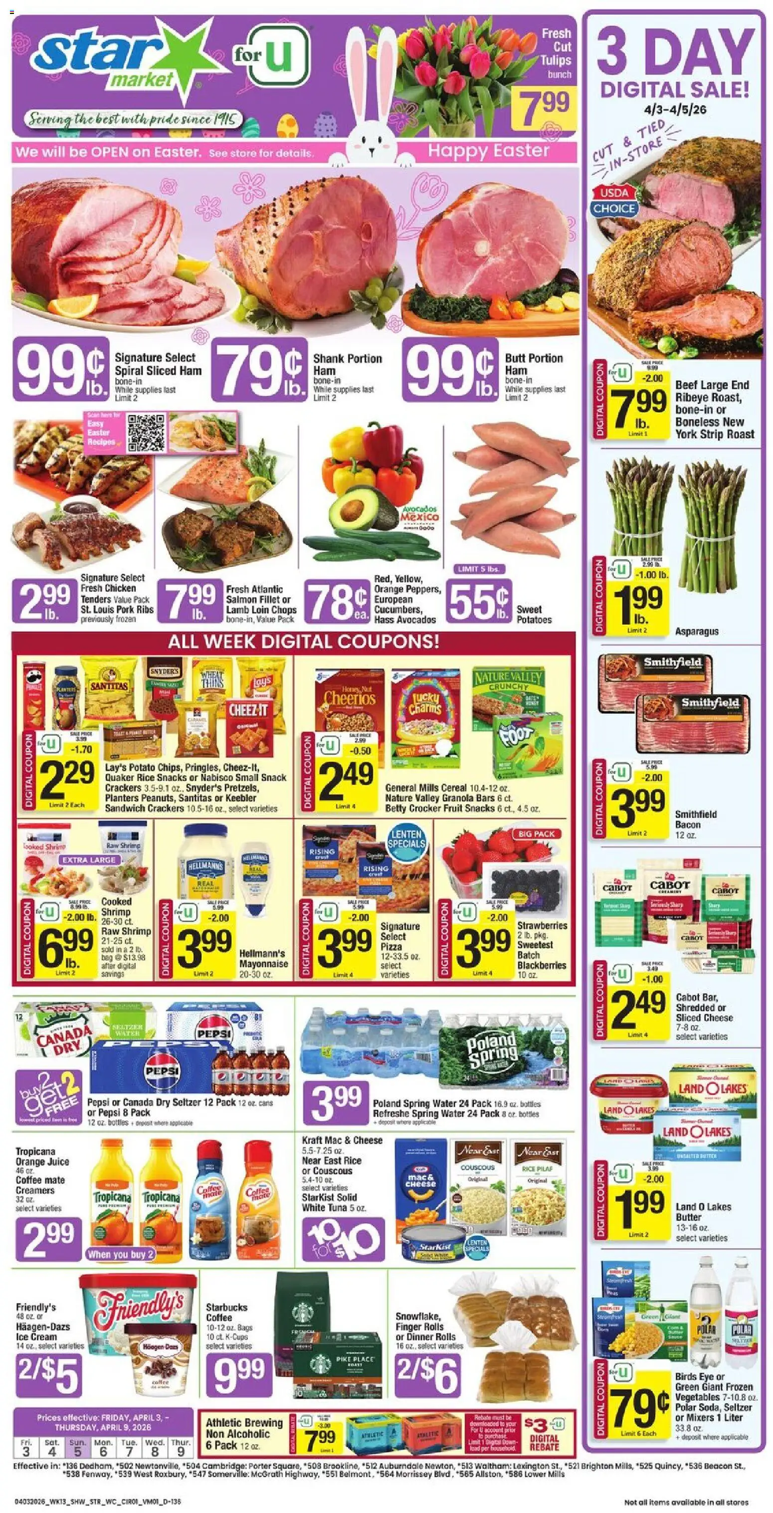 Star Market Weekly Ad - valid from 03.04.2026 | Page: 1 | Products: Beef, Strawberries, Watch, Bag