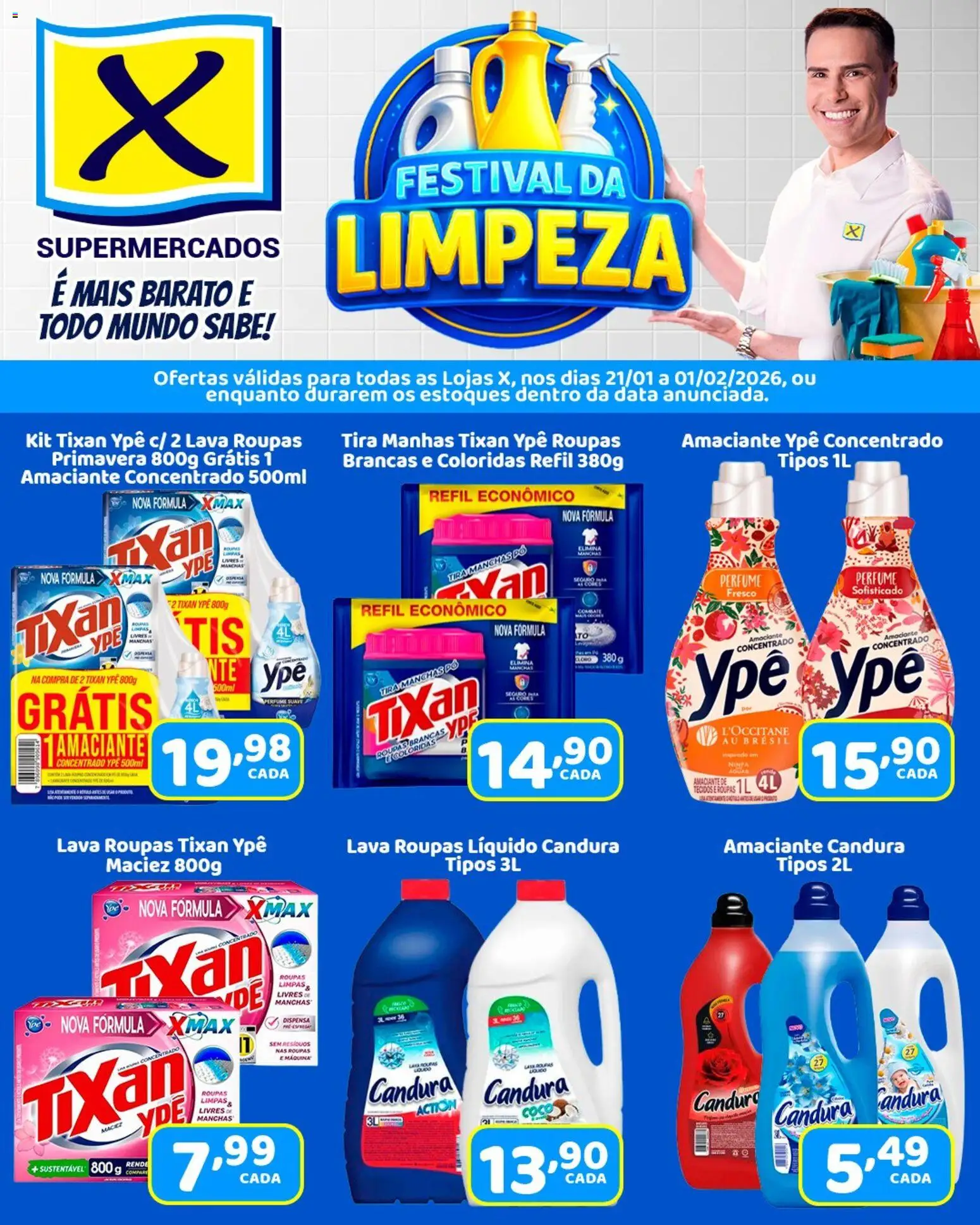 X Supermercados Folheto - válido de 21.01.2026 | Página: 1 | Produtos: Pó, Tira manchas, Roupas, Amaciante