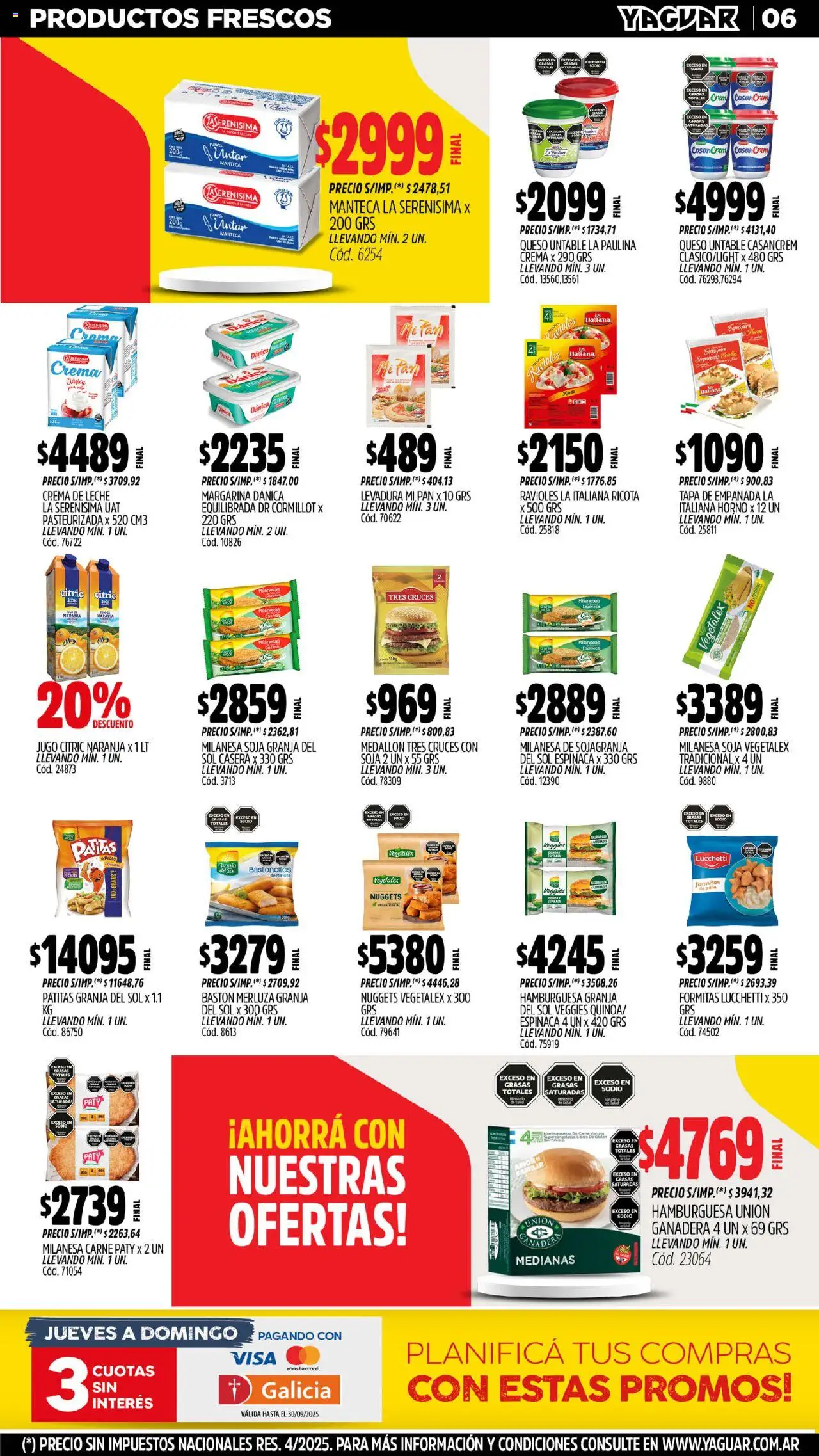 Yaguar - Mendoza │ válido desde el 15.09.2025 | Página: 6 | Productos: Milanesa, Crema de leche, Queso, Espinaca