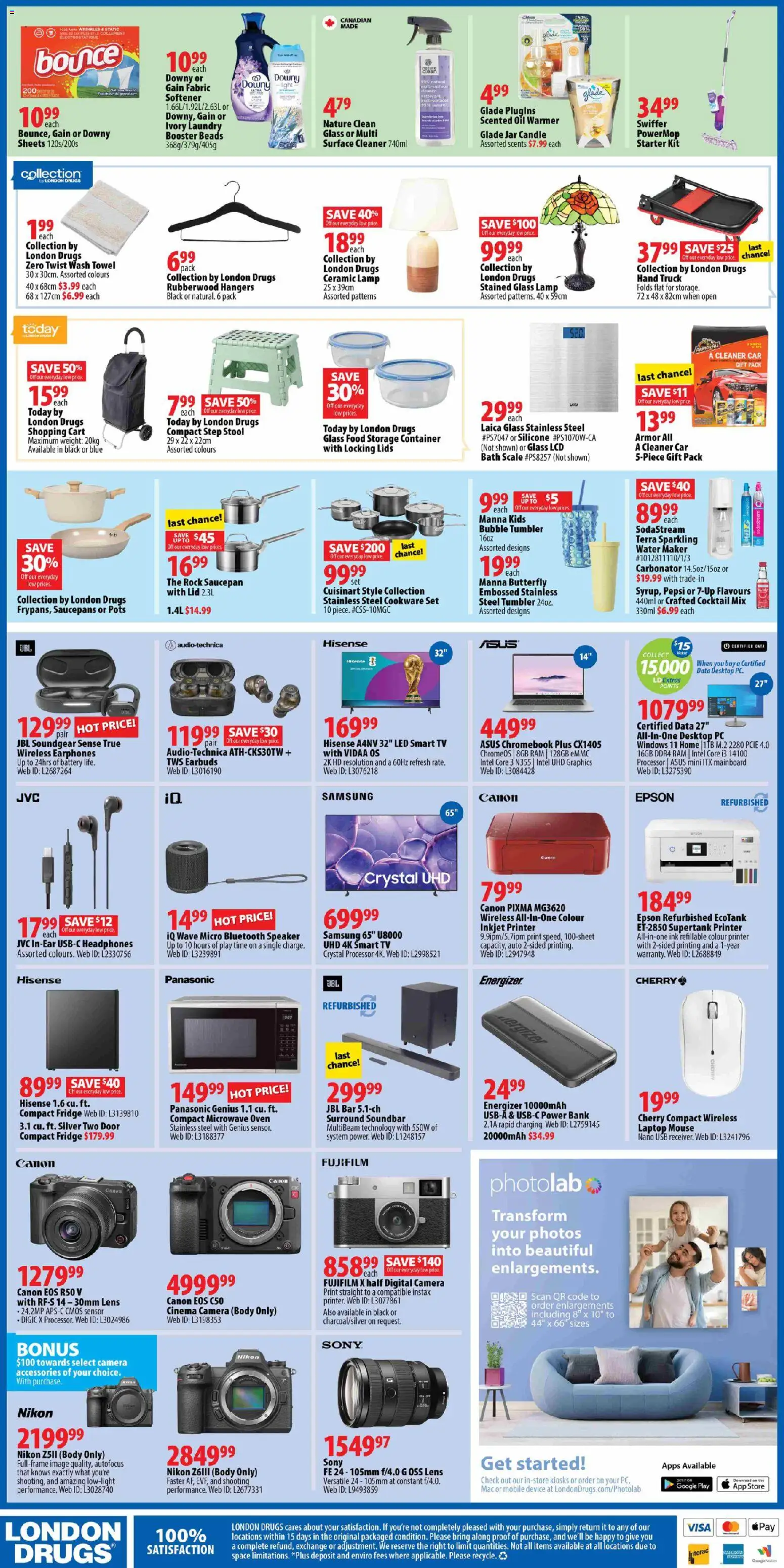 London Drugs flyer valid from 20.02.2026 | Page: 4 | Products: Camera, Battery, Lamp, Oil