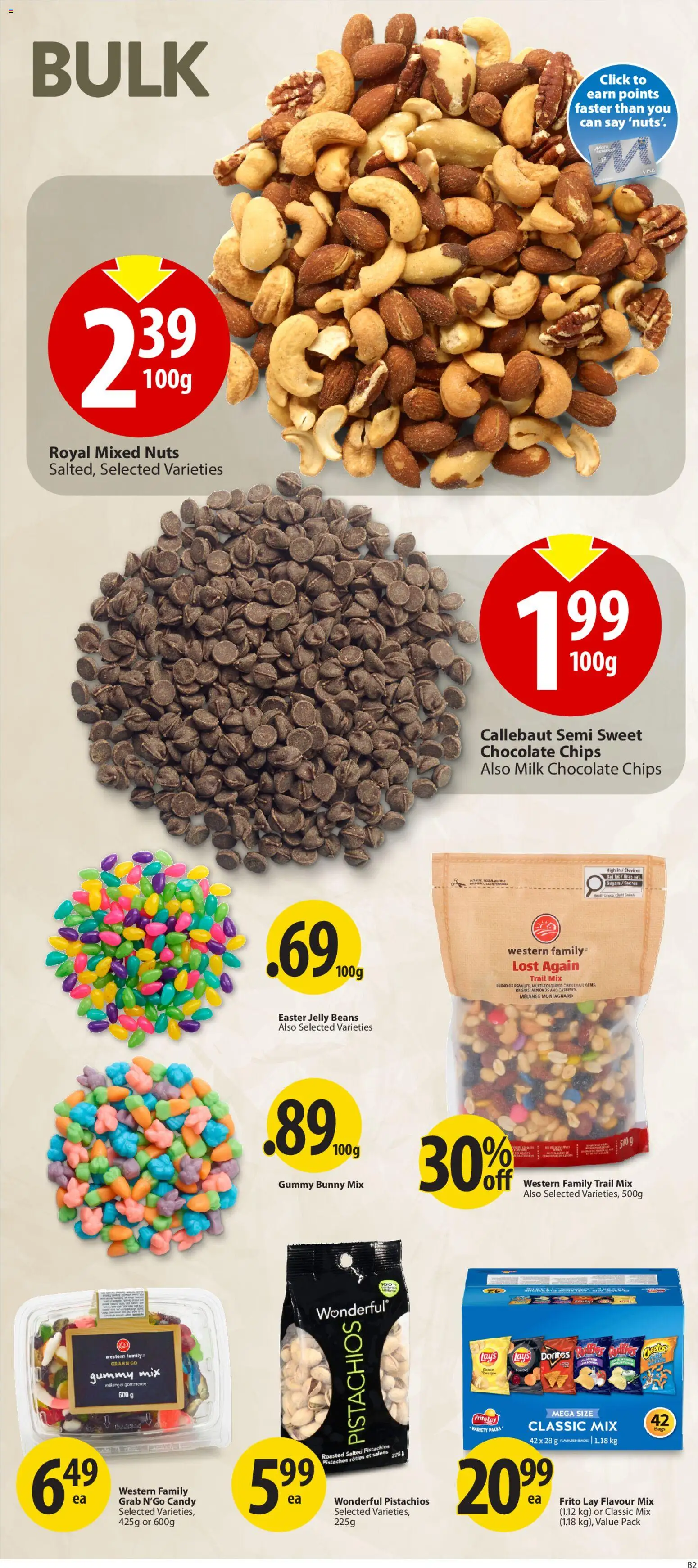 Save on foods flyer valid from 12.03.2026 | Page: 23 | Products: Chips, Nuts, Milk, Chocolate