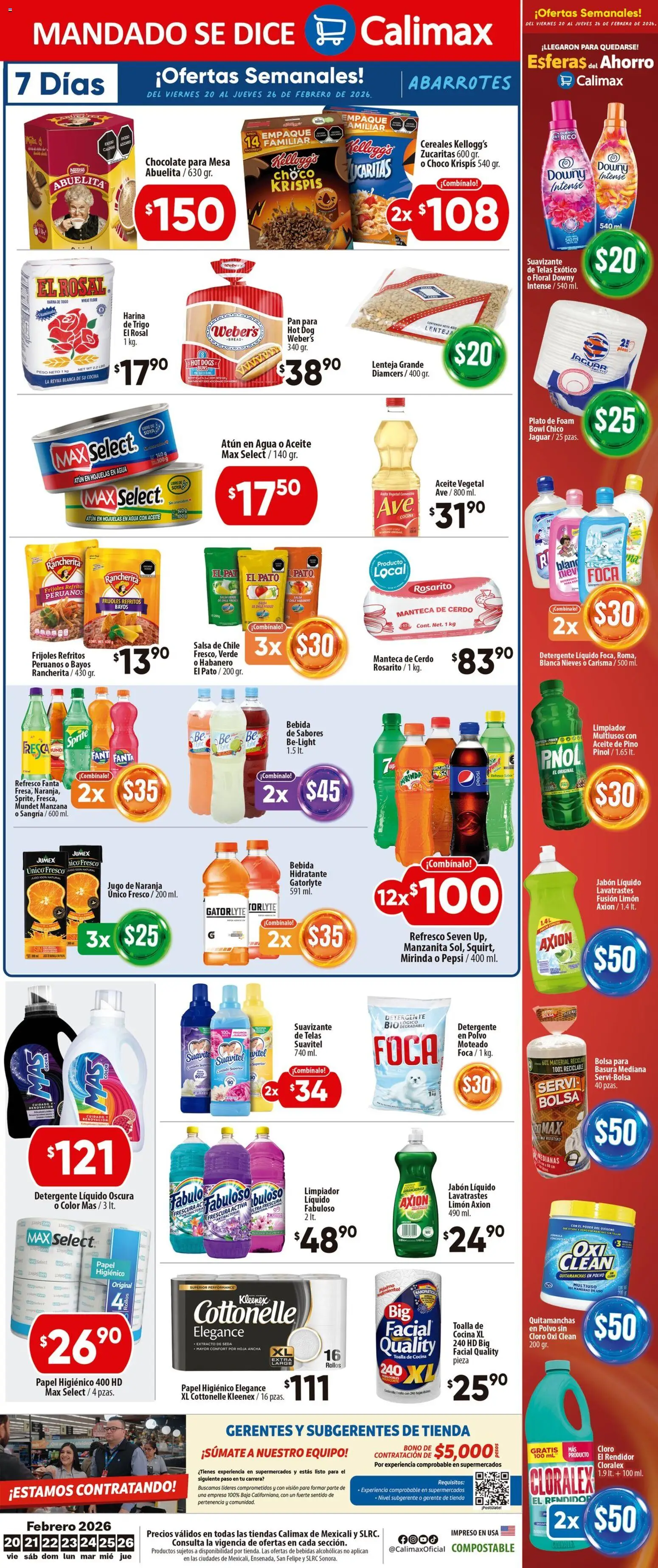 Nuevas ofertas de Calimax válidas en toda la República Mexicana desde el 20.02.2026. ¡Encuentra las mejores ofertas en Calimax folleto Mexicali y SLRC! | Página: 6 | Productos: Detergente, Cerdo, Cocina, Té