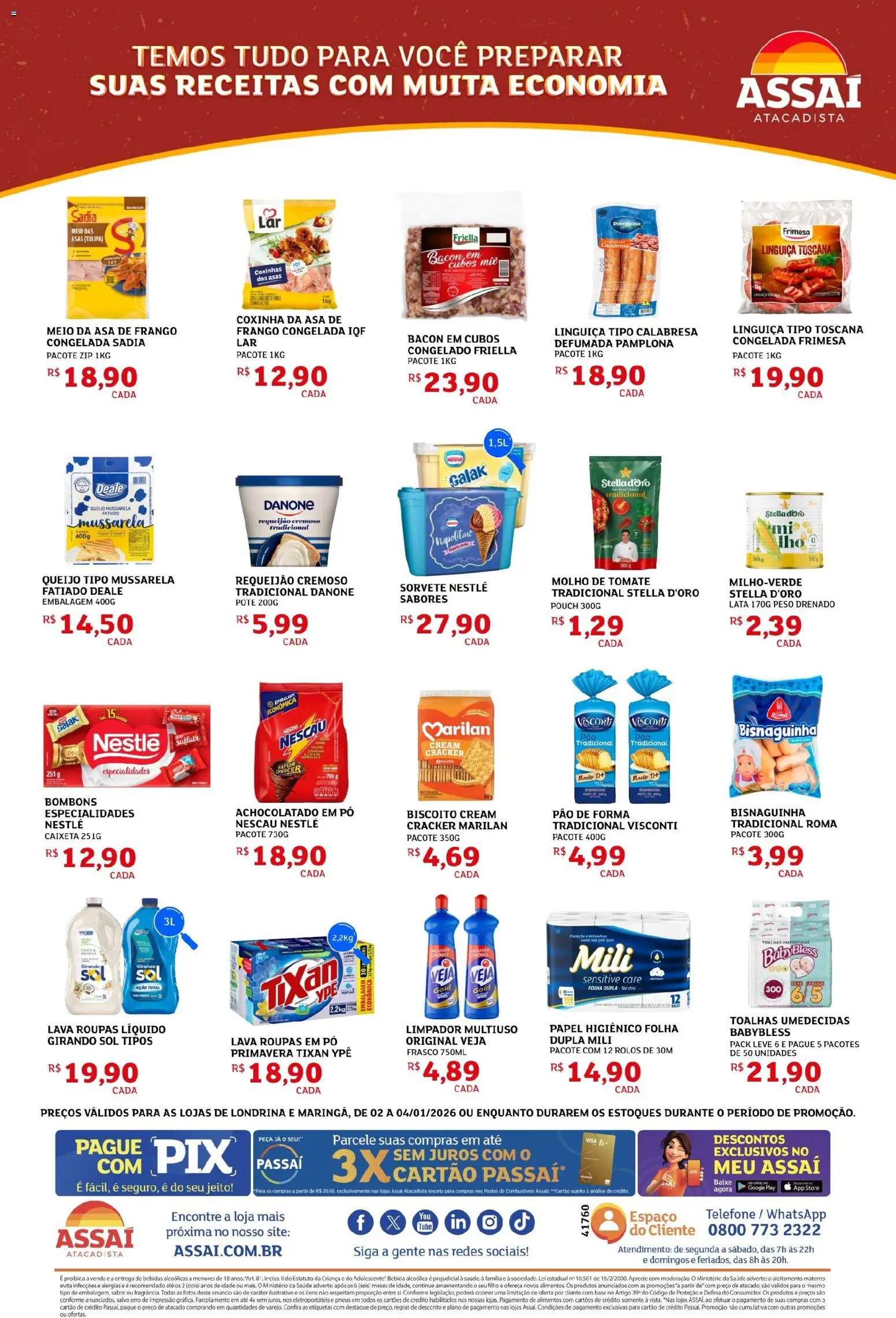 Assaí Atacadista Folheto - válido de 02.01.2026 | Página: 2 | Produtos: Pó, Molho de tomate, Pão, Pneus