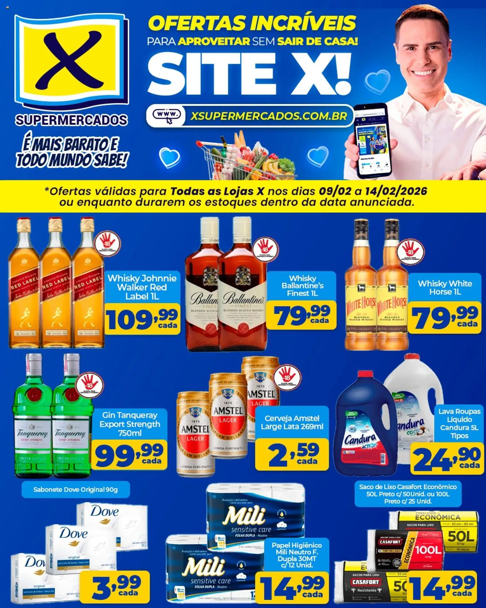 X Supermercados Folheto - válido de 09.02.2026 | Página: 2 | Produtos: Whisky, Cerveja, Roupas, Sabonete