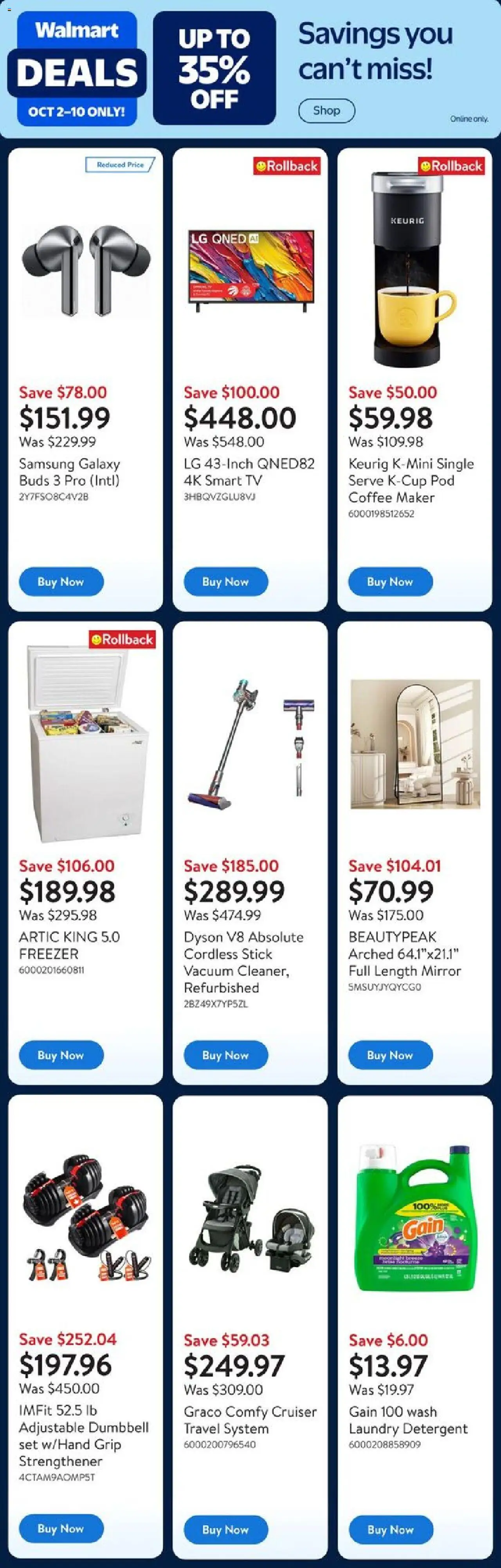 Walmart flyer valid from 02.10.2025 | Page: 1 | Products: Tv, Freezer, Detergent, Coffee