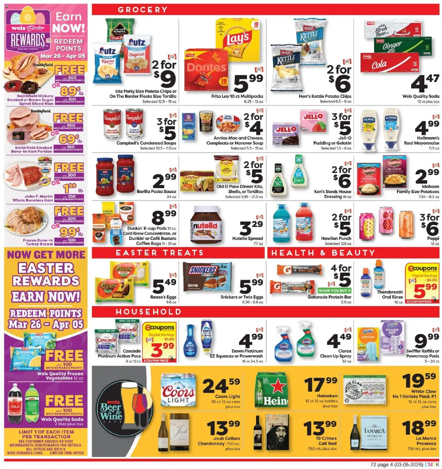 Weis Weekly Circular - MD - valid from 05.03.2026 | Page: 4 | Products: Eggs, Beer, Pads, Sugar