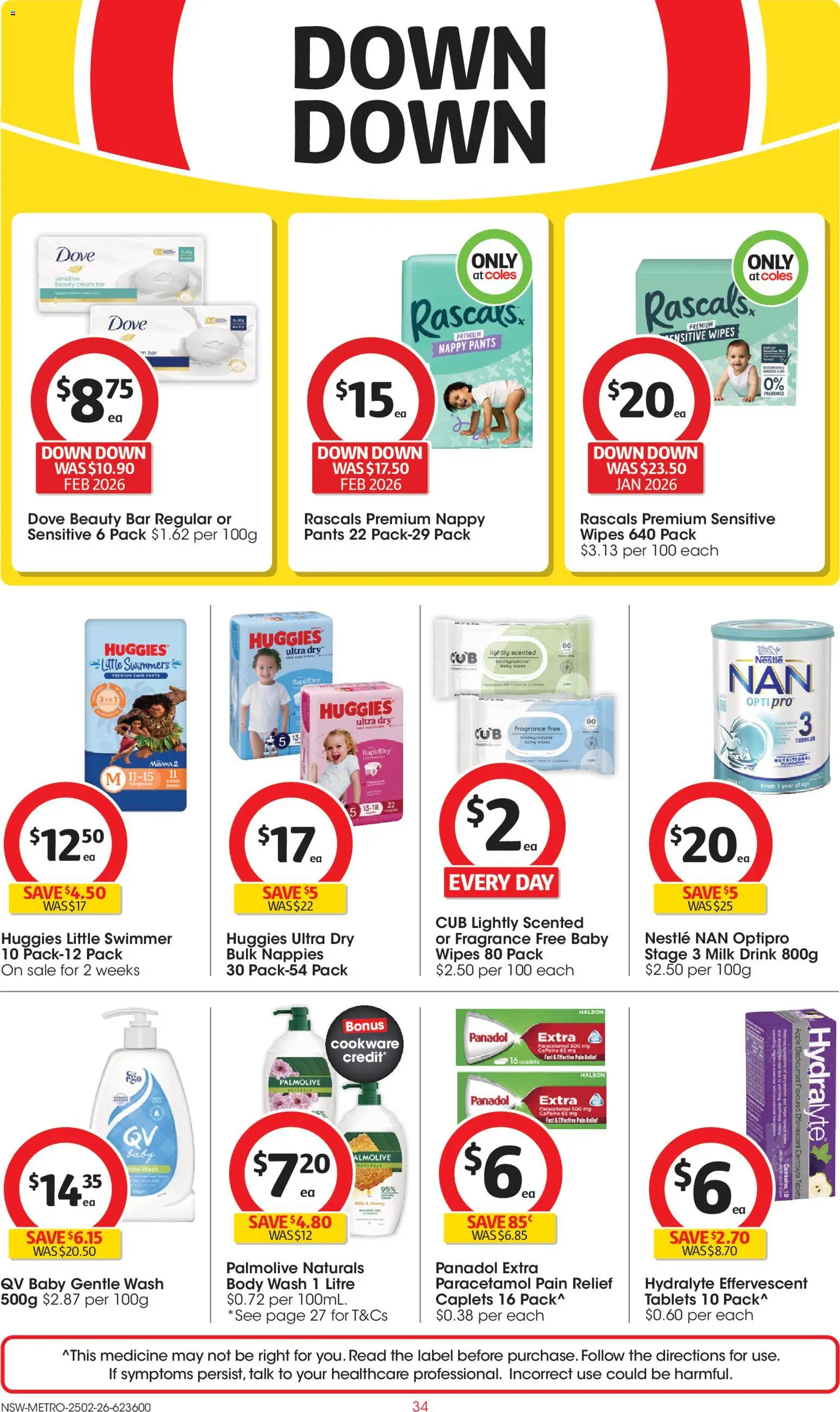 Coles catalogue - valid from 25.02.2026 | Page: 34 | Products: Fragrance, Milk, Nappies, Pain relief