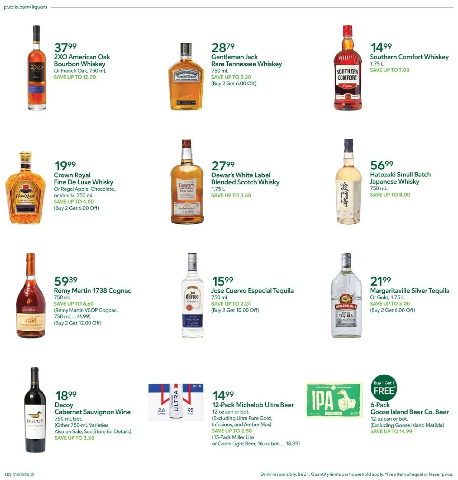Publix Liquor - valid from 22.01.2026 | Page: 2 | Products: Wine, Beer, Bourbon, Whiskey