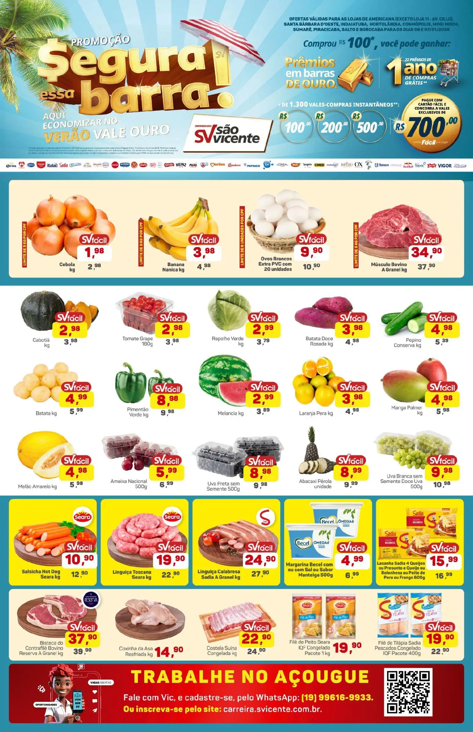 Supermercados São Vicente Folheto - válido de 06.01.2026 | Página: 1 | Produtos: Pimentão, Salsicha, Abacaxi, Batata