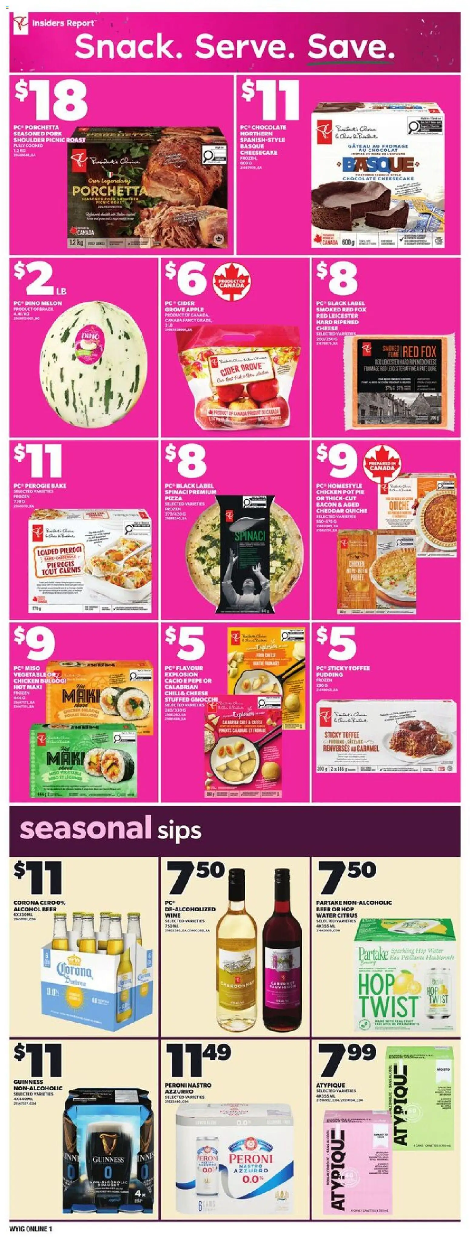 Loblaws flyer valid from 27.11.2025 | Page: 9 | Products: Pizza, Wine, Beer, Pork