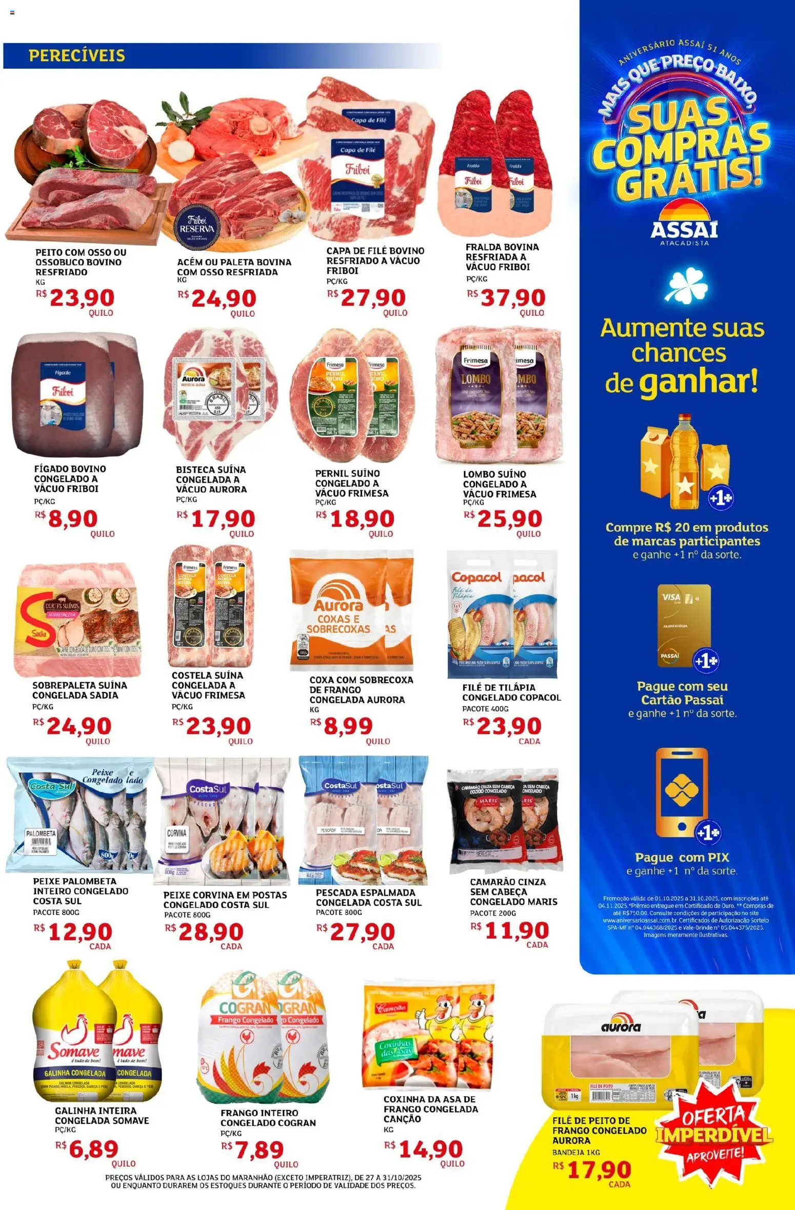 Assaí Atacadista Folheto - válido de 27.10.2025 | Página: 3 | Produtos: Acém, Lombo, Frango, Filé de tilápia
