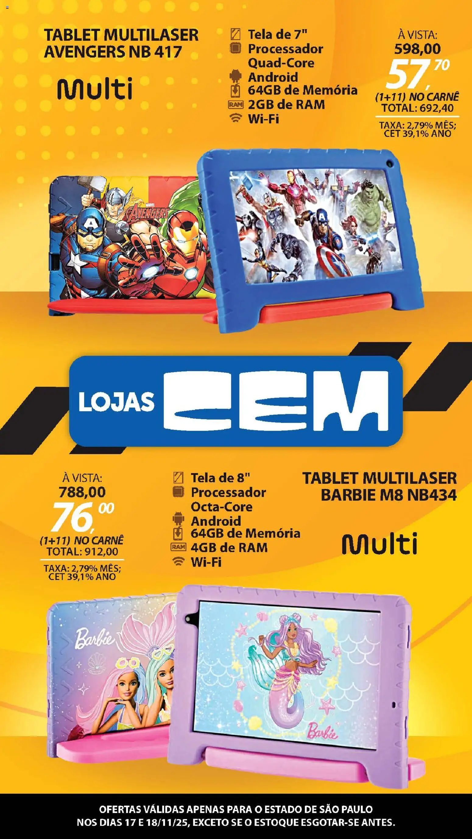 Lojas Cem Folheto - válido de 17.11.2025 | Página: 8 | Produtos: Tablet, Processador, Tela, Carne