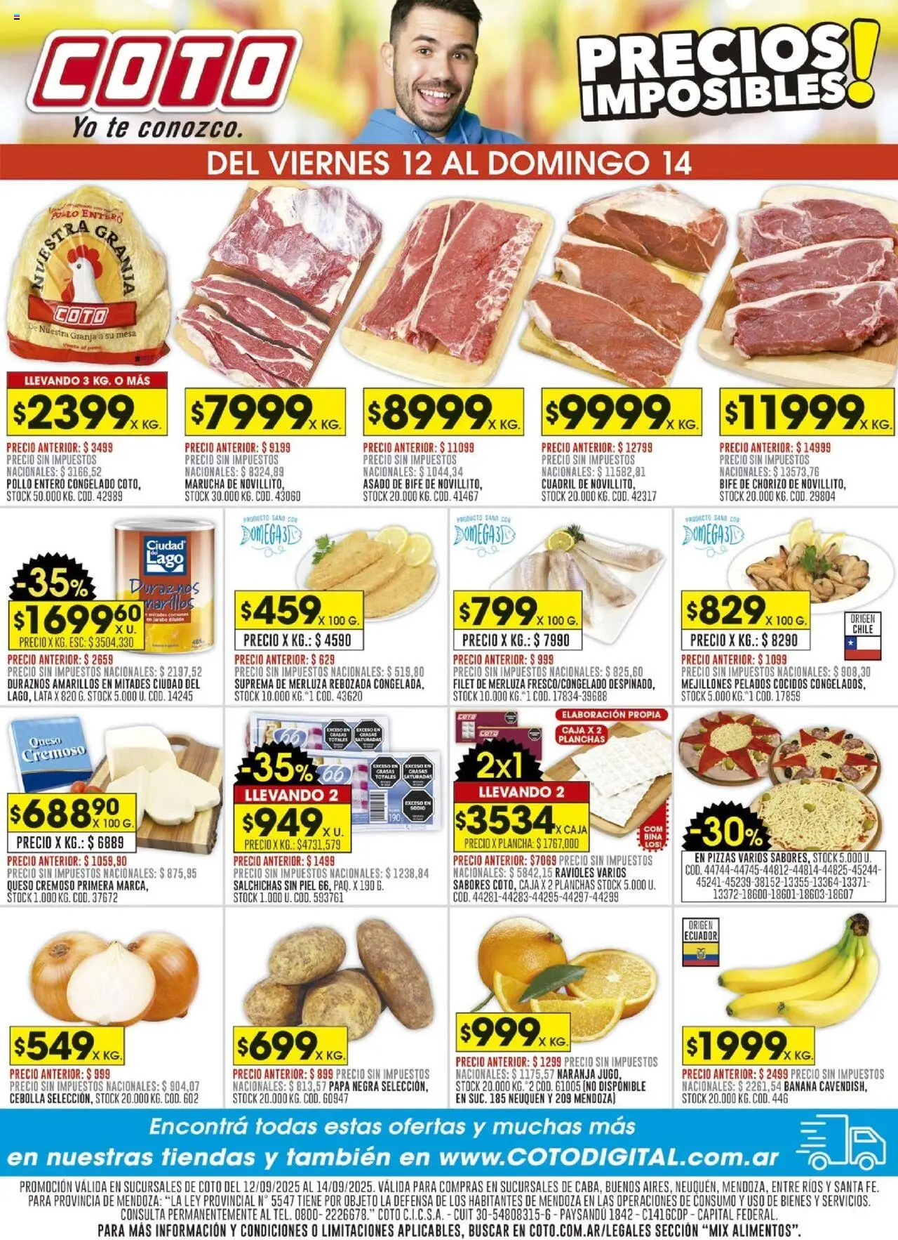 Coto - Precios Imposibles │ válido desde el 12.09.2025 | Página: 1 | Productos: Pollo, Durazno, Chorizo, Ravioles
