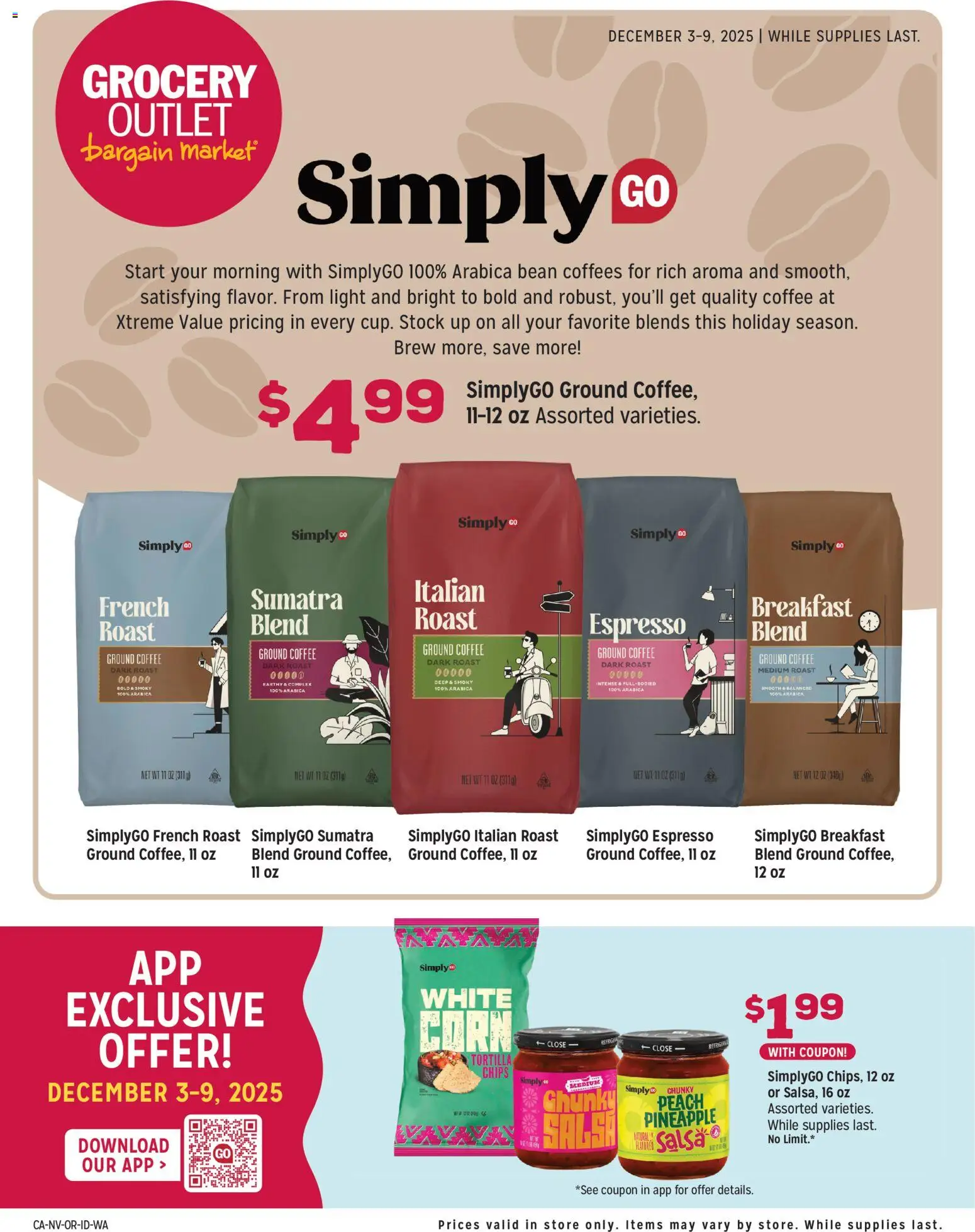Grocery Outlet Weekly Ops Standalone - valid from 03.12.2025 | Page: 1 | Products: Coffee, Pineapple, Chips, Peach