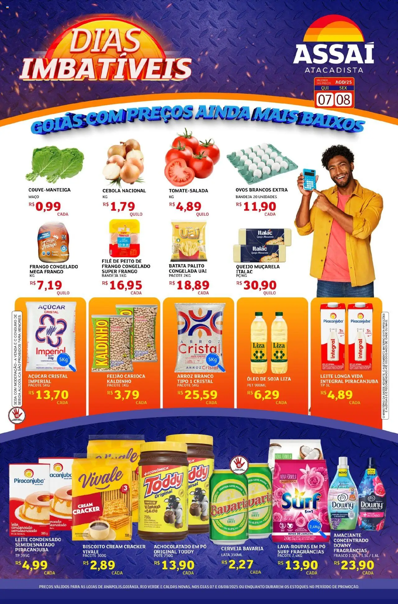 Assaí Atacadista Folheto - válido de 07.08.2025 | Página: 1 | Produtos: Cebola, Feijão, Bandeja, Peito de frango