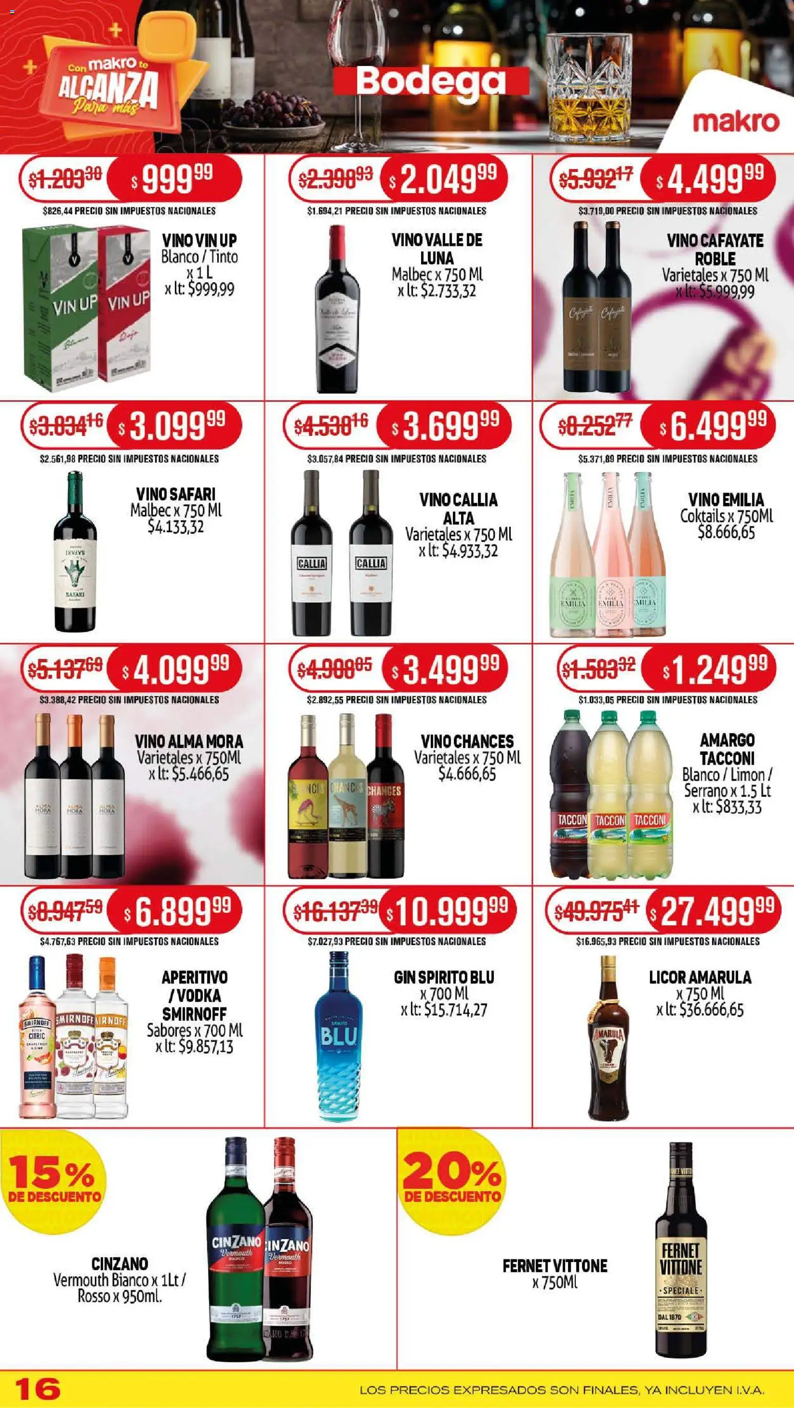 Makro ofertas │ válido desde el 13.11.2025 | Página: 16 | Productos: Vodka, Fernet, Limón, Vino