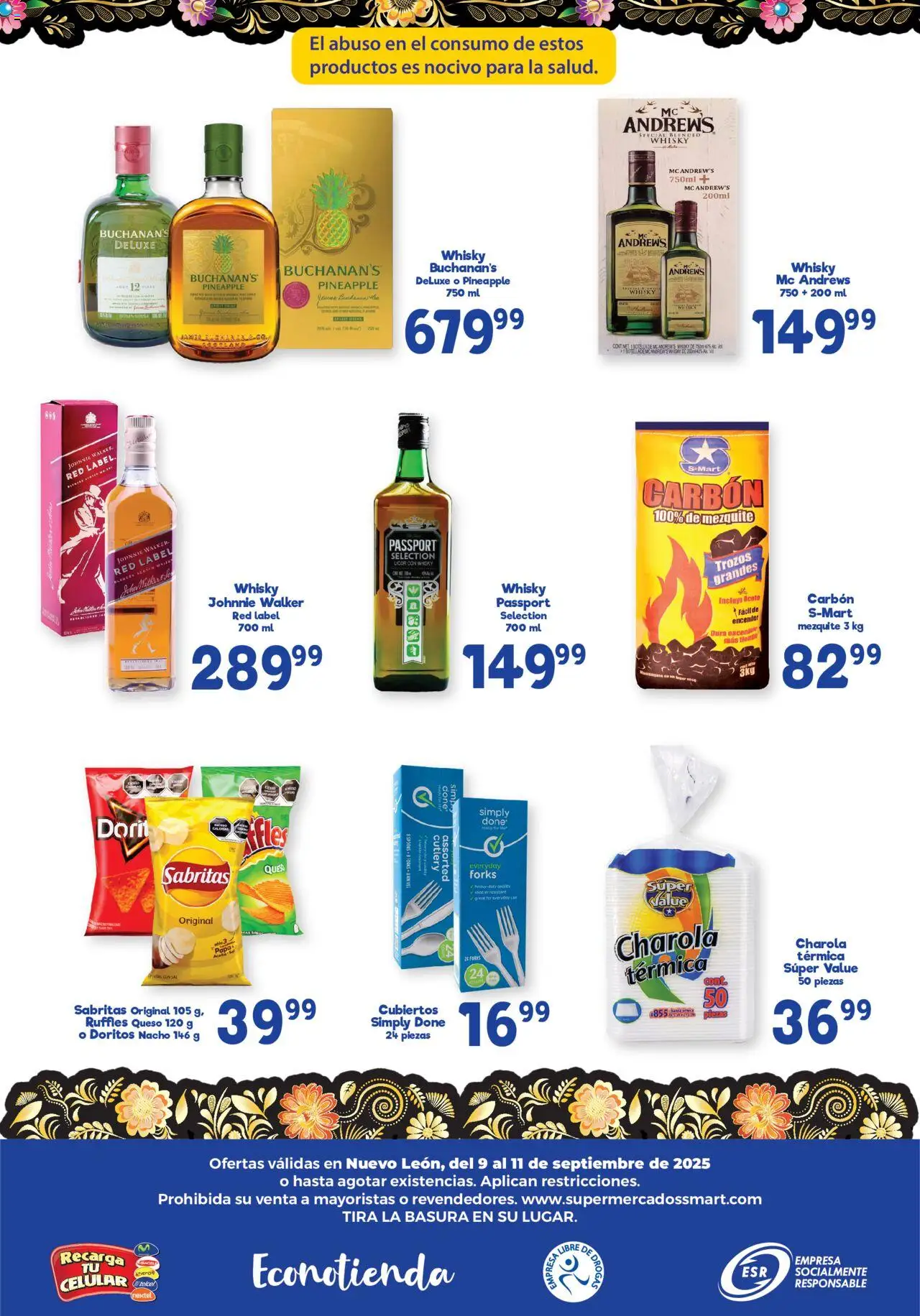 Nuevas ofertas de S-Mart válidas en toda la República Mexicana desde el 09.09.2025. ¡Encuentra las mejores ofertas en S-Mart - Folleto de Feria - Monterrey! | Página: 6 | Productos: Queso, Botella, Whisky