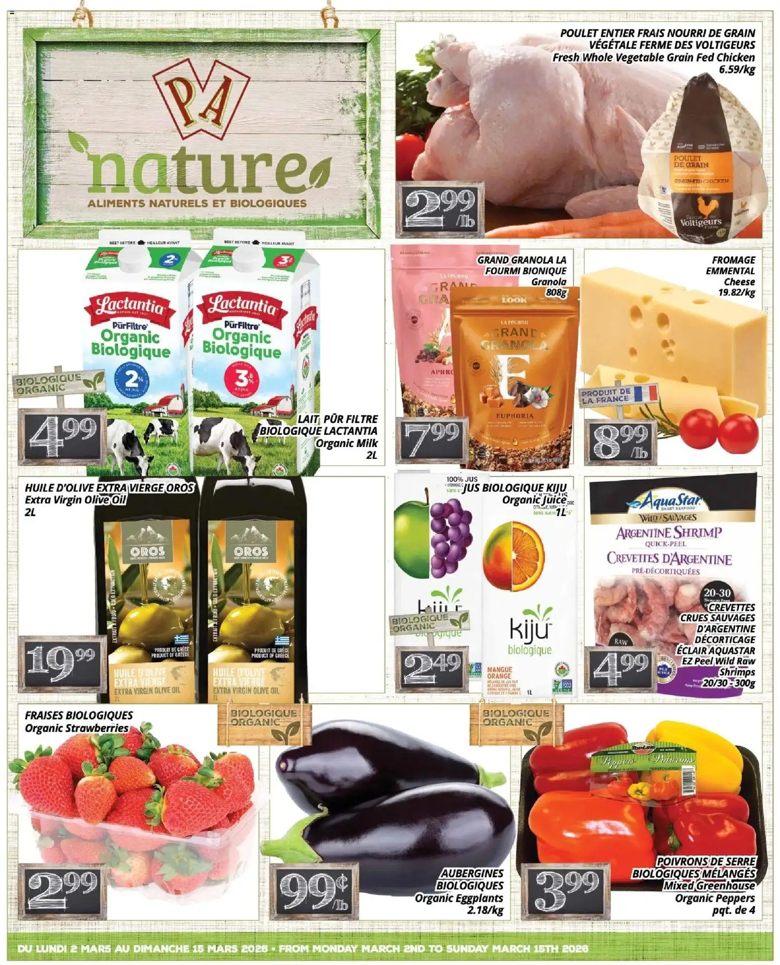 Pa Supermarché flyer valid from 02.03.2026 | Page: 1 | Products: Cheese, Oil, Juice, Chicken