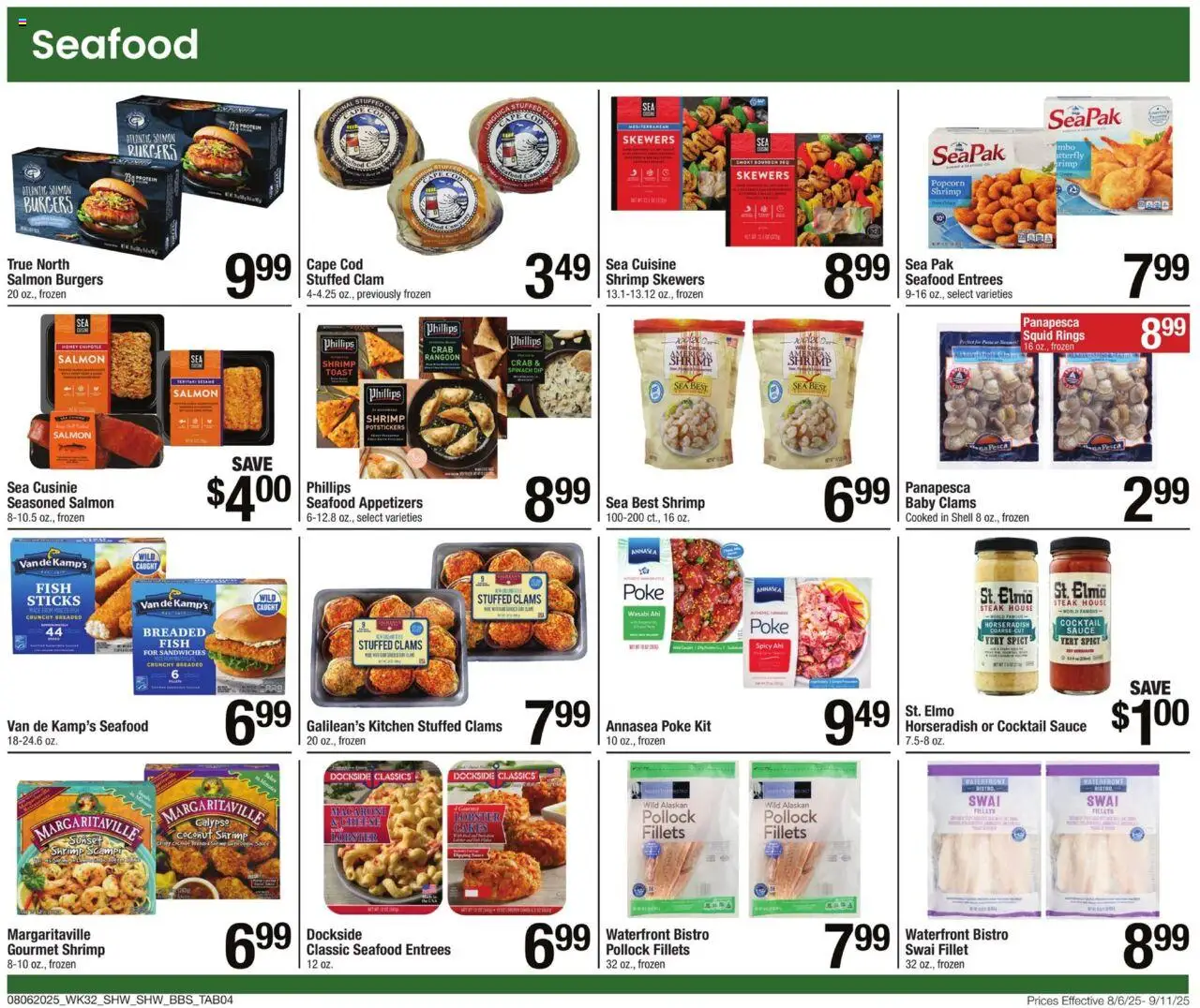Shaw's Big Book of Savings - valid from 06.08.2025 | Page: 4 | Products: Spinach, Cheese, Sauce, Seafood