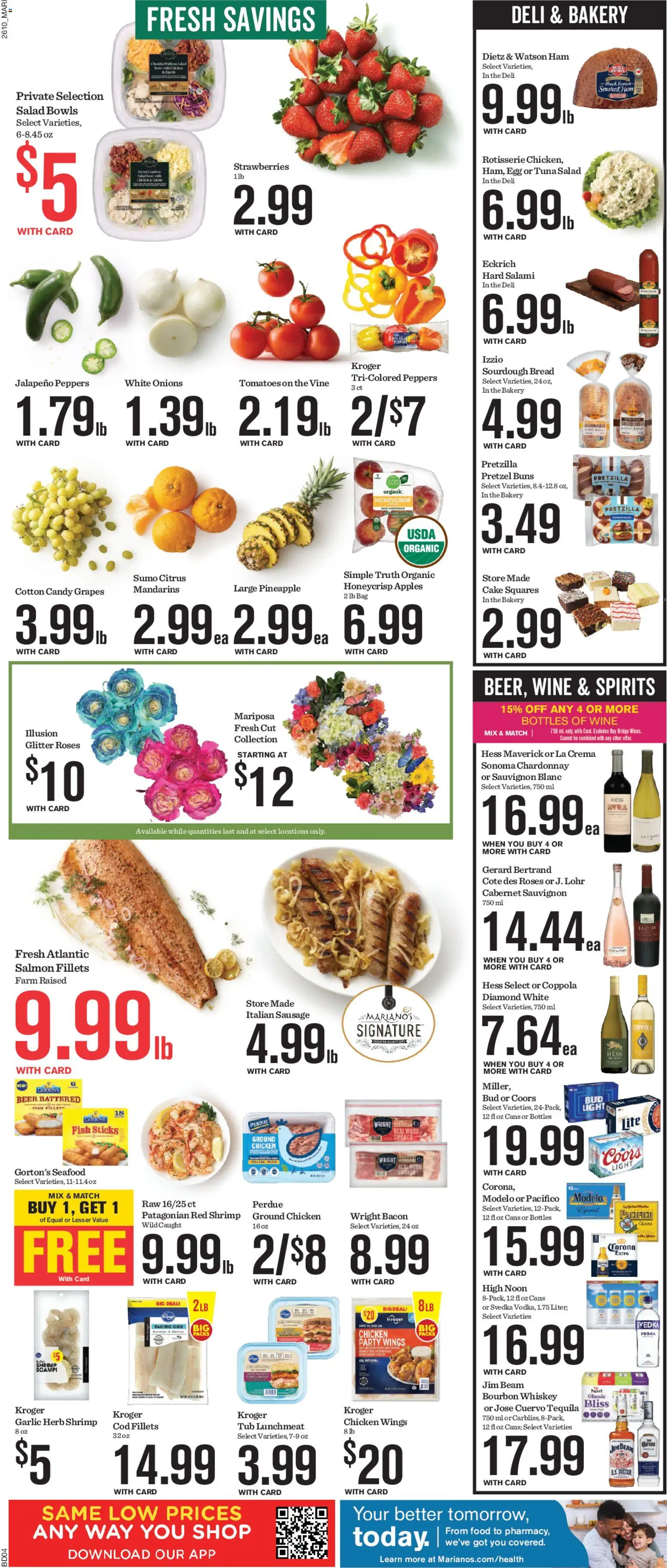 Mariano's Weekly Ad - valid from 08.04.2026 | Page: 6 | Products: Jalapeno peppers, Wine, Tomatoes, Sausage