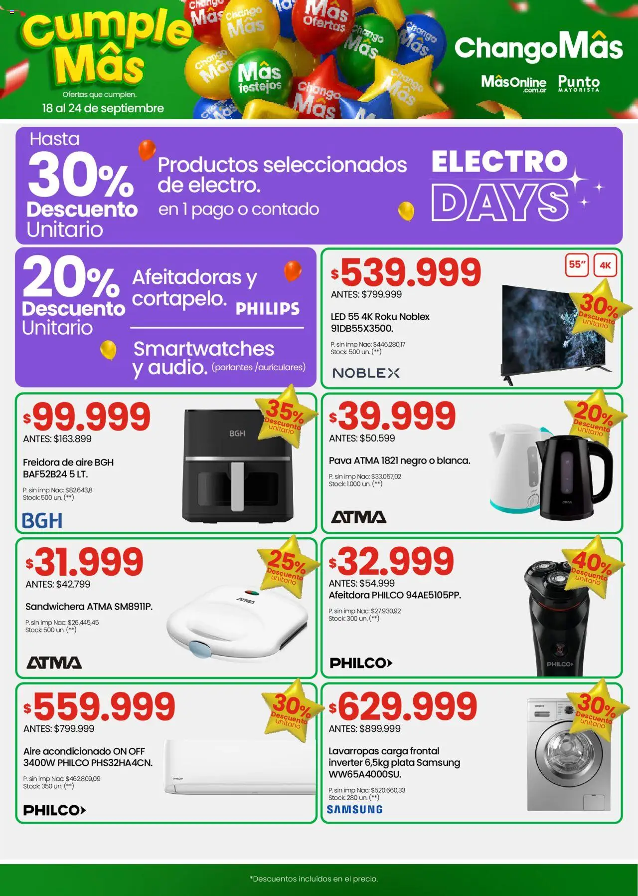 Changomas ofertas │ válido desde el 18.09.2025 | Página: 8 | Productos: Aire acondicionado, Pava, Sandwichera, Freidora