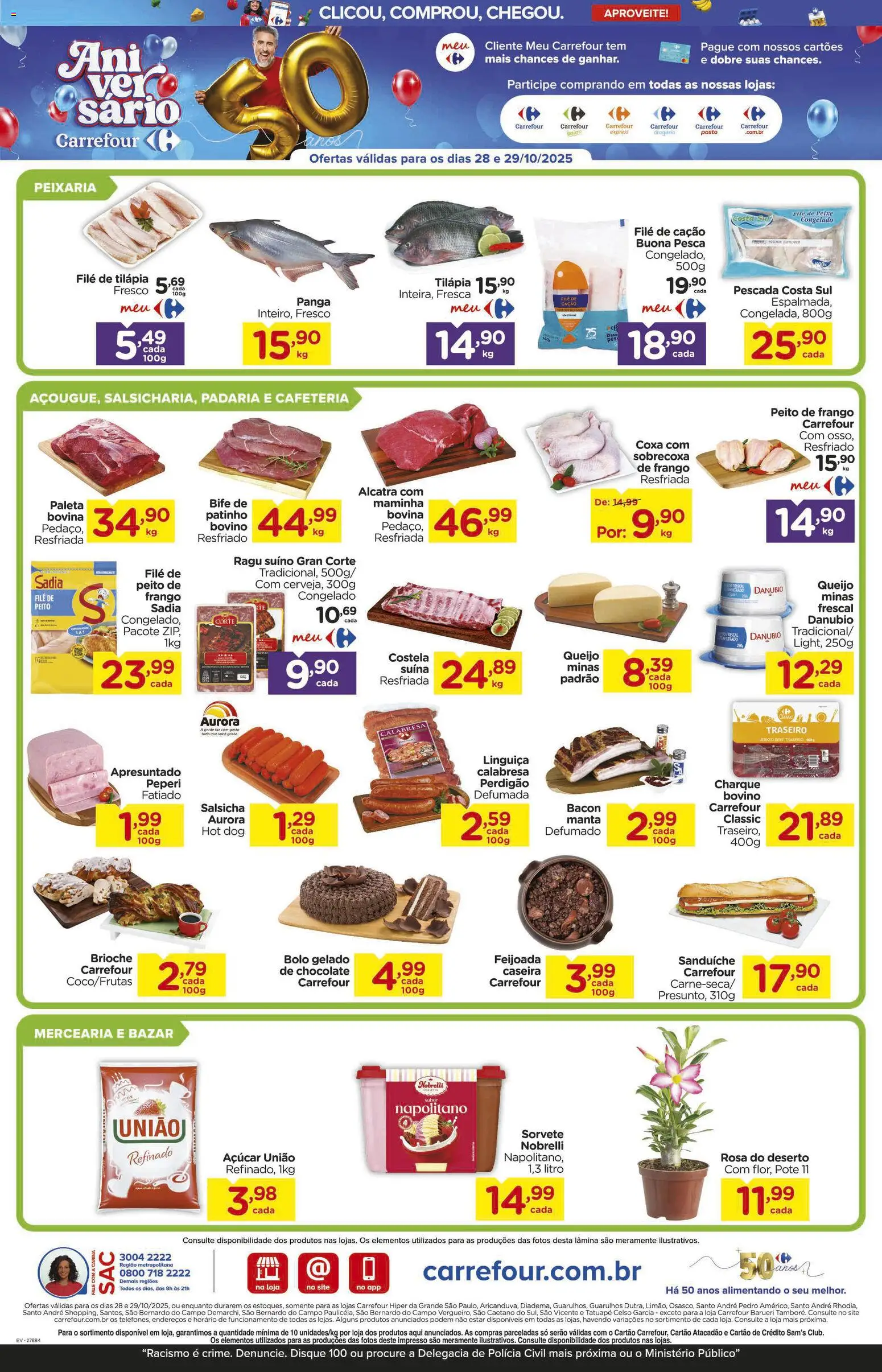 Carrefour Folheto - válido de 28.10.2025 | Página: 2 | Produtos: Linguiça, Peixe, Açúcar, Frango