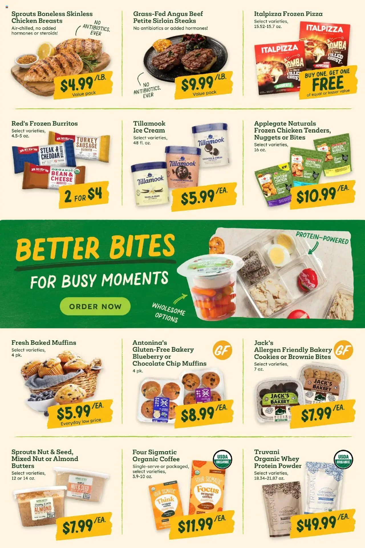 Sprouts Weekly Ad - valid from 13.08.2025 | Page: 2 | Products: Protein Powder, Cookies, Sausage, Brownie Bites
