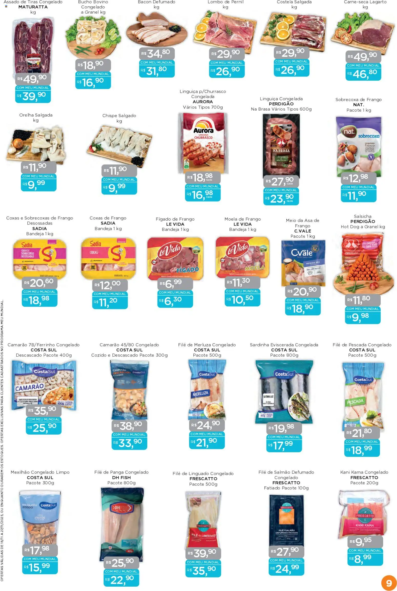 Mundial Folheto - válido de 18.11.2025 | Página: 9 | Produtos: Linguiça, Moela, Pernil, Linguado