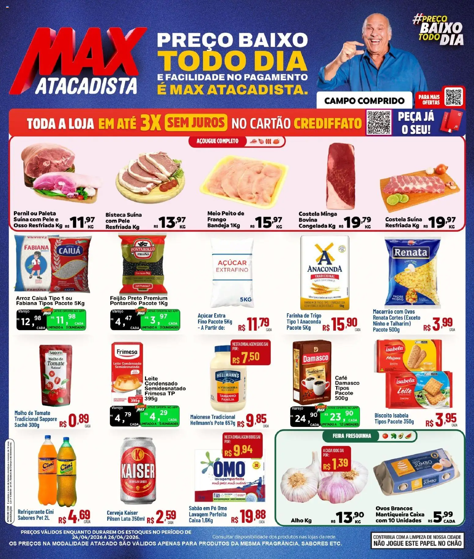 Max Atacadista Folheto - válido de 24.04.2026 | Página: 1 | Produtos: Sabão, Molho de tomate, Sabão em pó omo, Frango