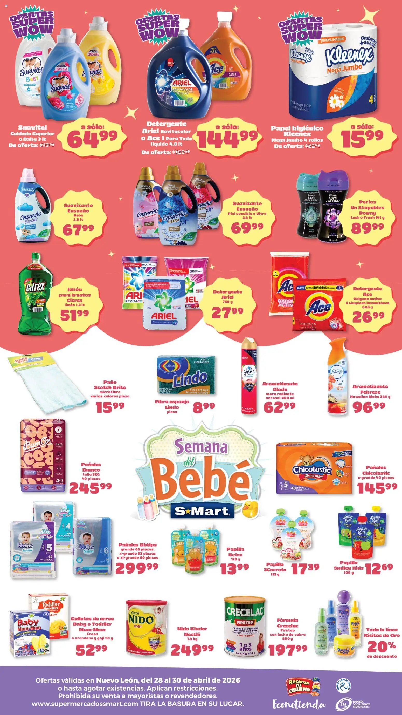 Nuevas ofertas de S-Mart válidas en toda la República Mexicana desde el 28.04.2026. ¡Encuentra las mejores ofertas en S-Mart folleto Ofertas de feria Monterrey! | Página: 2 | Productos: Esponja, Manzana, Limón, Arroz