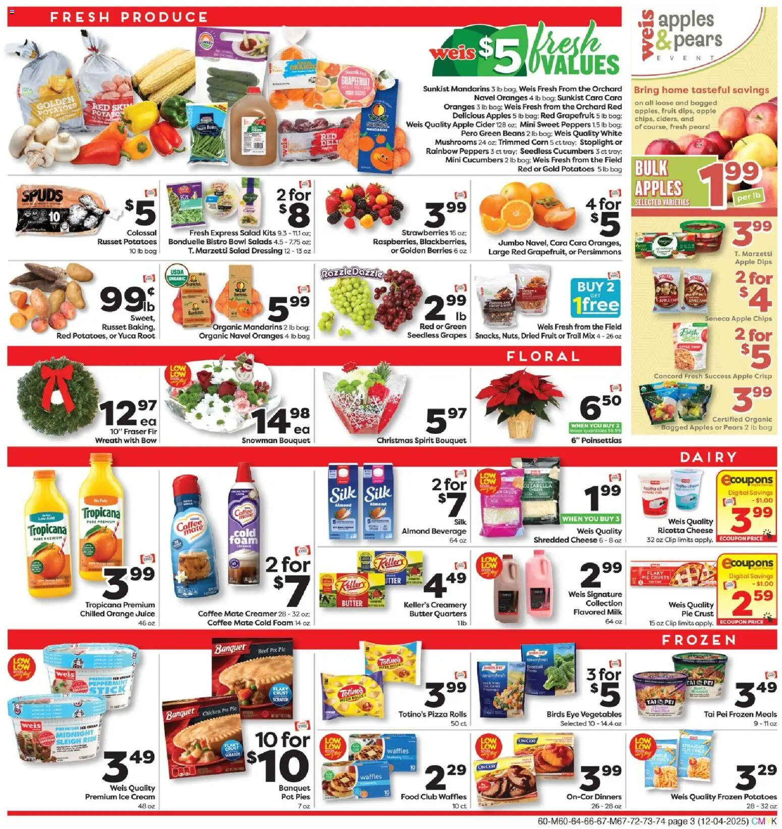 Weis Weekly Circular - MD - valid from 04.12.2025 | Page: 3 | Products: Broccoli, Apples, Cream, Bag