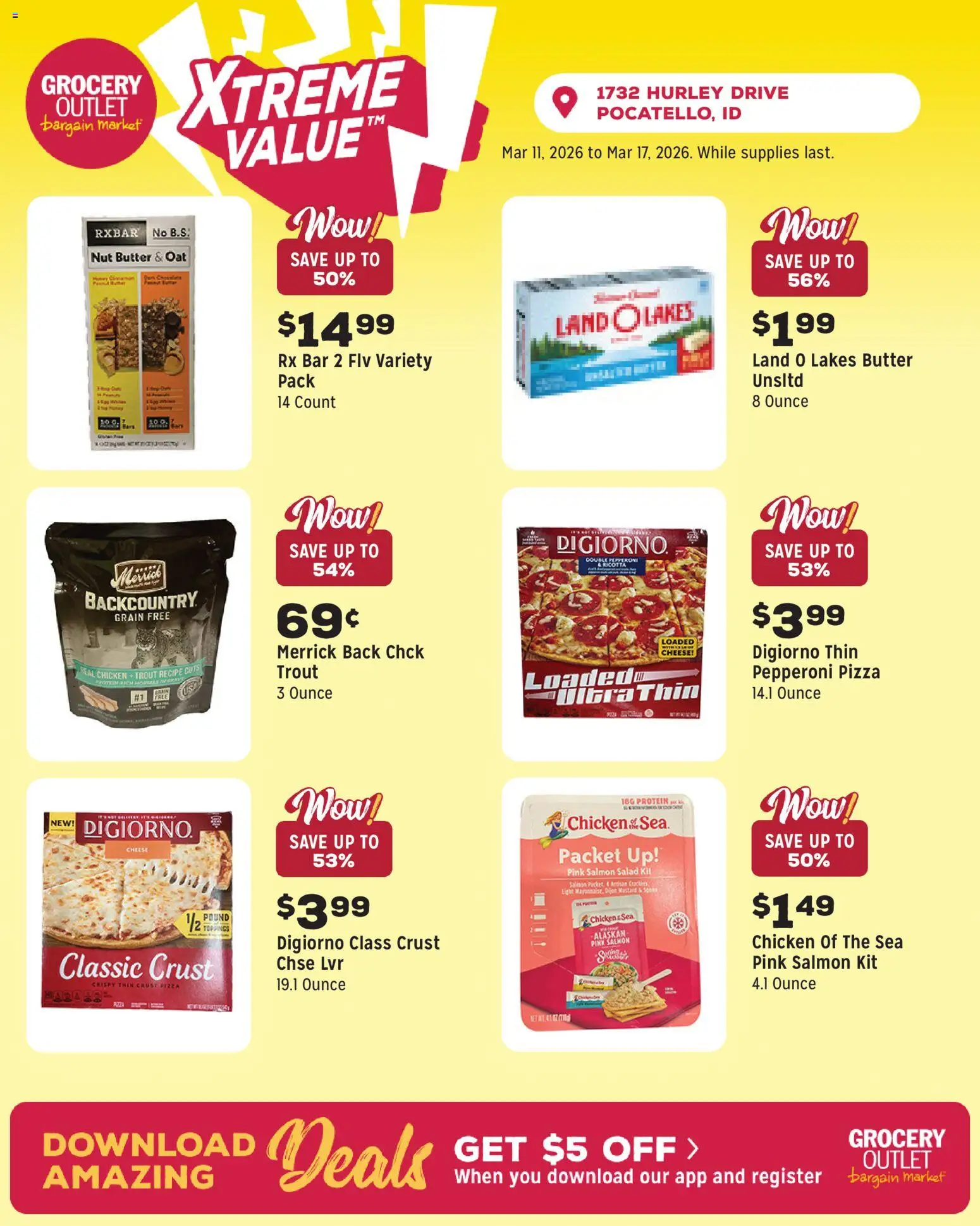 Grocery Outlet Weekly Ad - ID - valid from 11.03.2026 | Page: 6 | Products: Butter, Cheese, Pizza, Salad