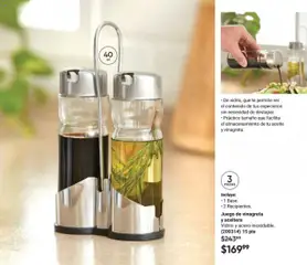Vista previa de Juego de vinagreta y aceitera, Vidrio y acero inoxidable. Incluye: 1 Base, 2 Recipientes., nuevo folleto de la tienda, válido en México a partir del 09.10.2025 | Página: 63 | Productos: Aceite, Aceitera, Juego, Té
