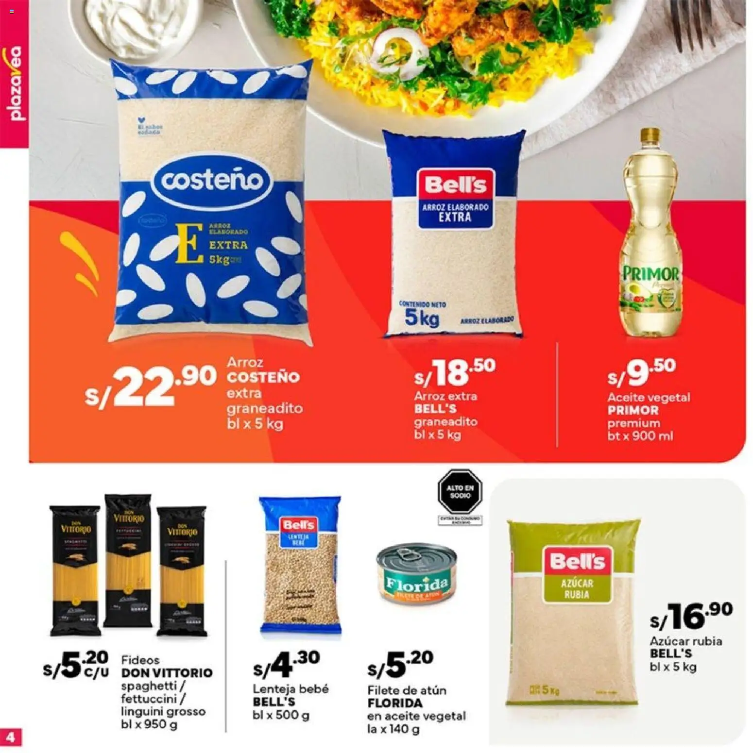 Catálogo Plaza Vea válido desde 12.11.2025 | Página: 4 | Productos: Aceite, Arroz, Fideos