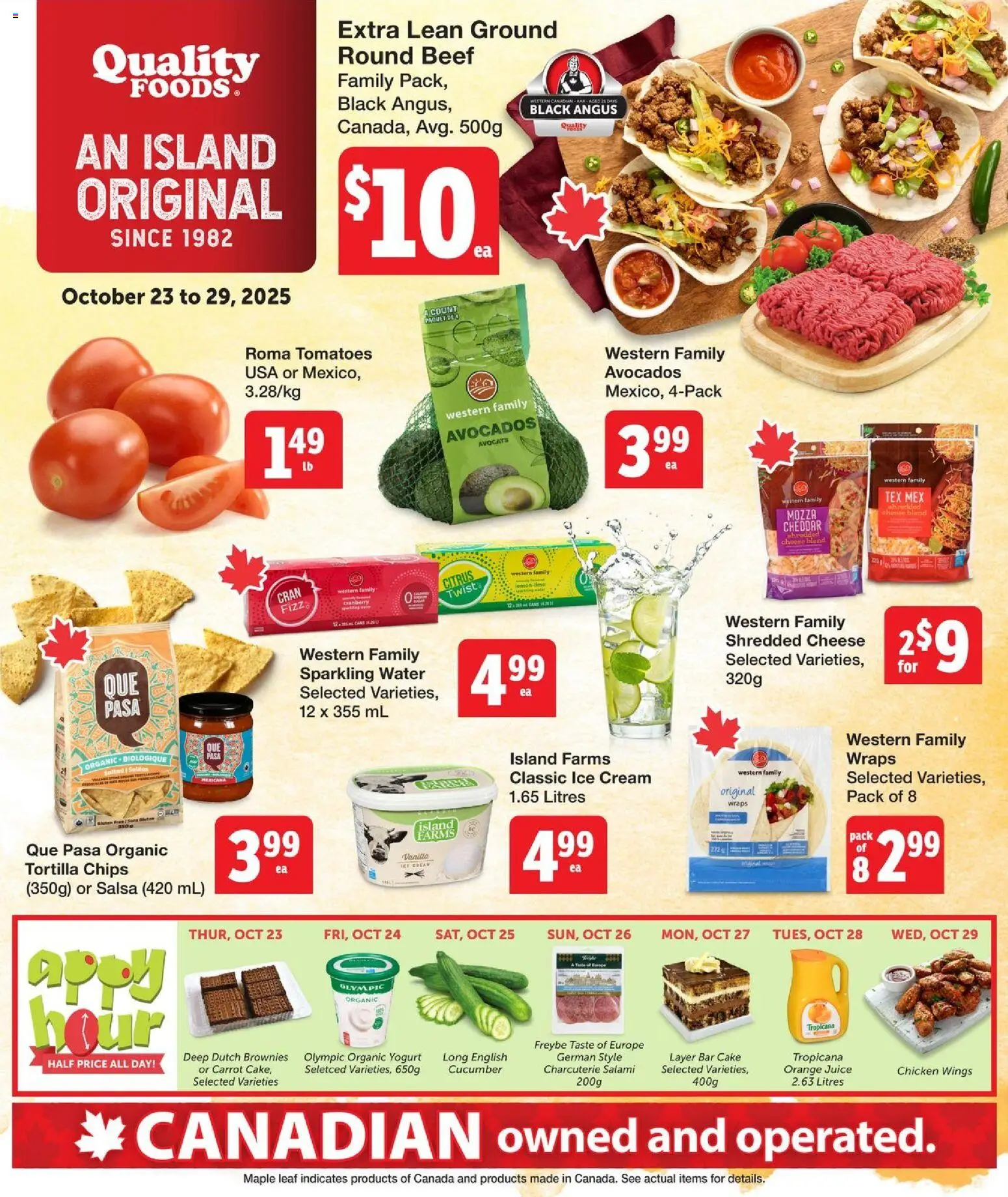 Quality Foods flyer valid from 23.10.2025 | Page: 1 | Products: Chips, Cream, Chicken wings, Salami