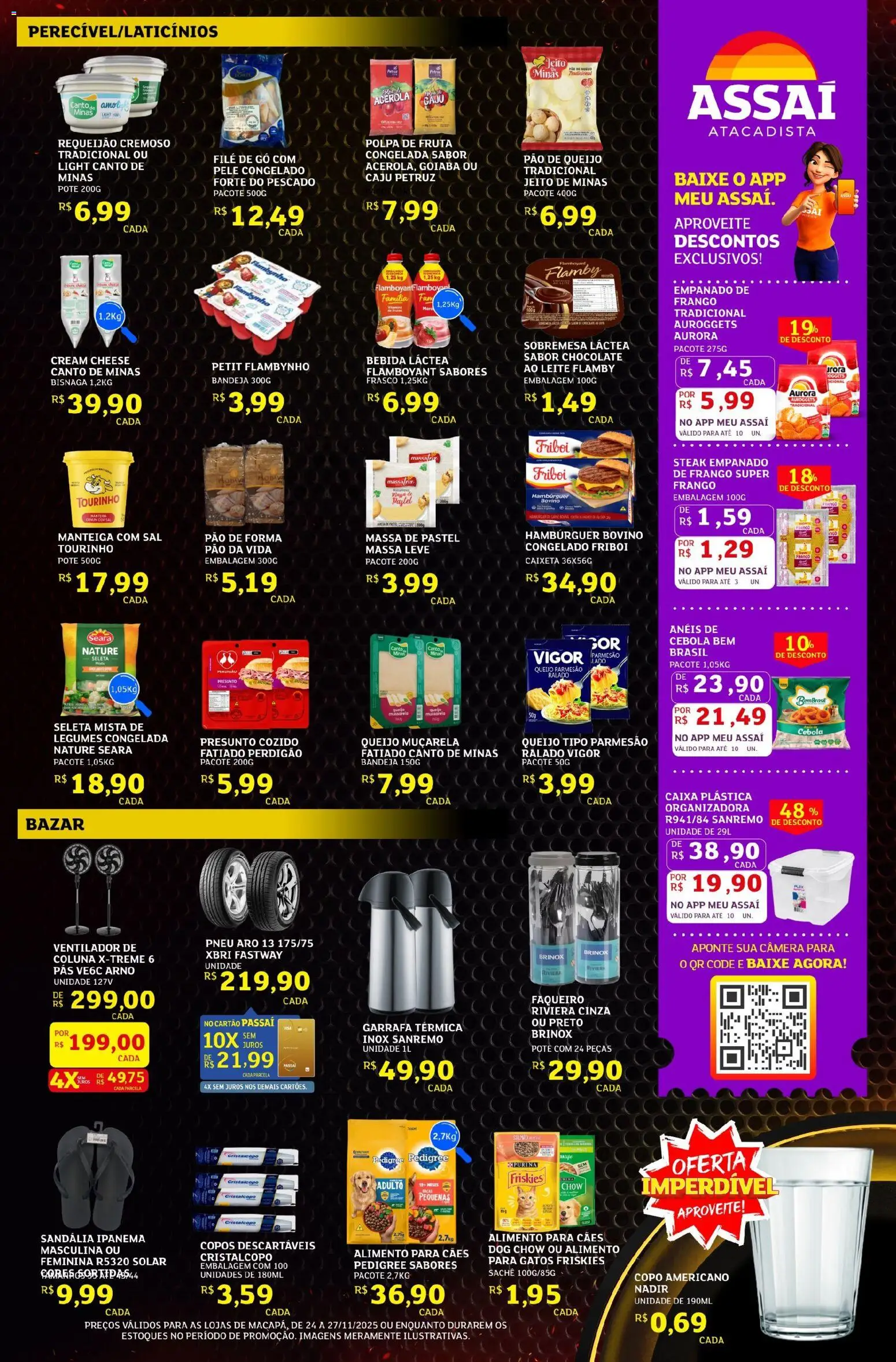 Assaí Atacadista Folheto - válido de 24.11.2025 | Página: 3 | Produtos: Caju, Pão, Hambúrguer, Câmera