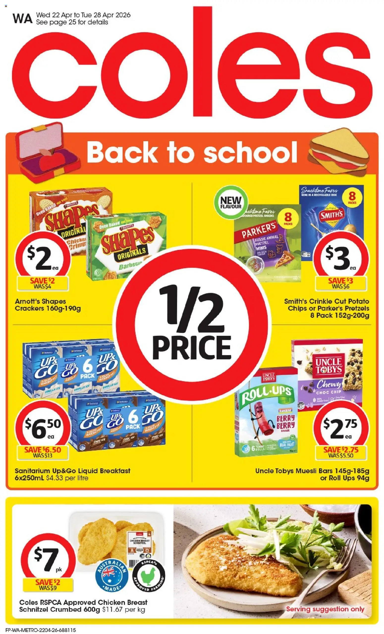 Coles catalogue - valid from 22.04.2026 | Page: 1 | Products: Chicken, Pretzels, Oven, UPS
