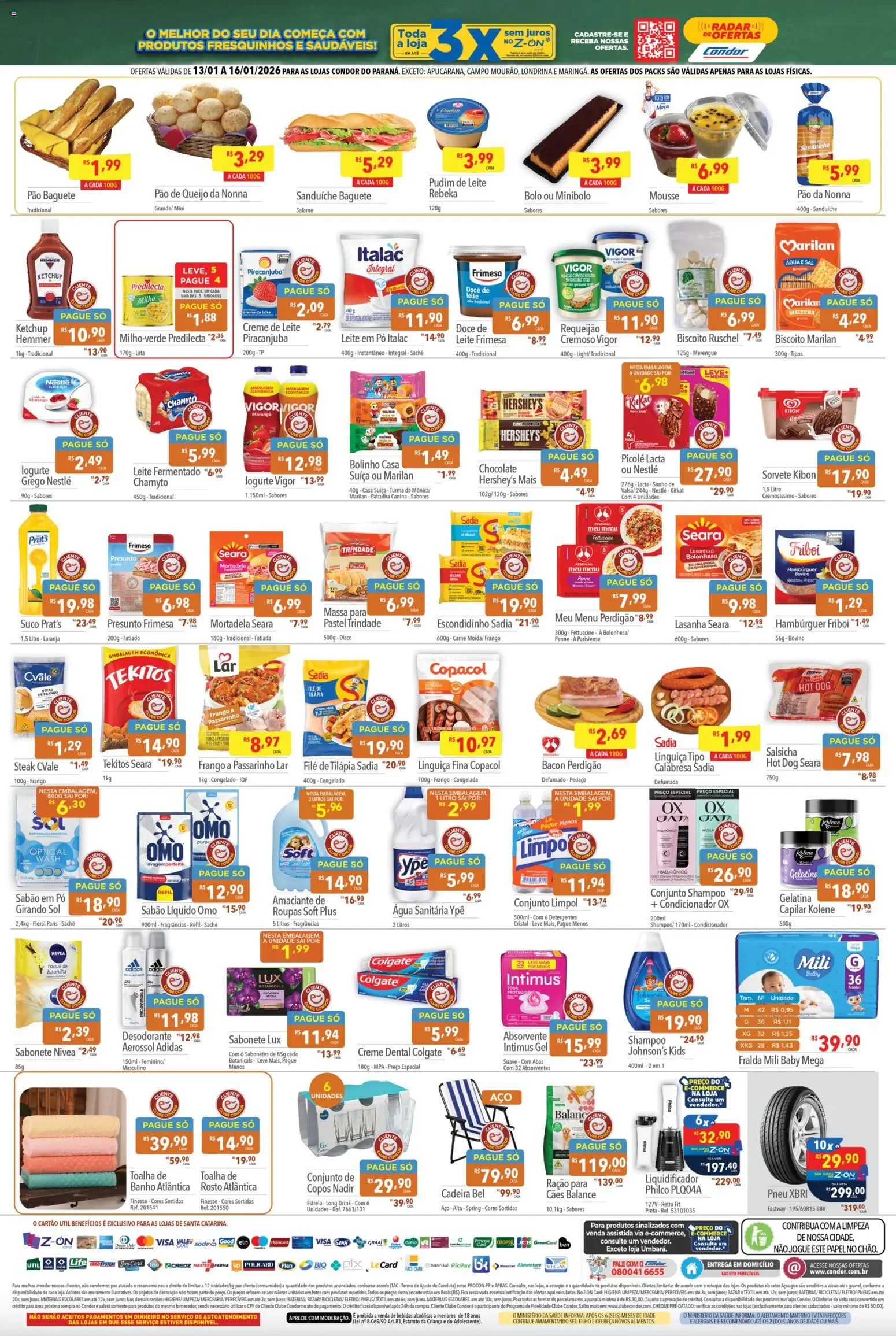 Supermercados Condor Folheto - válido de 13.01.2026 | Página: 2 | Produtos: Mortadela, Escondidinho, Sal, Creme dental