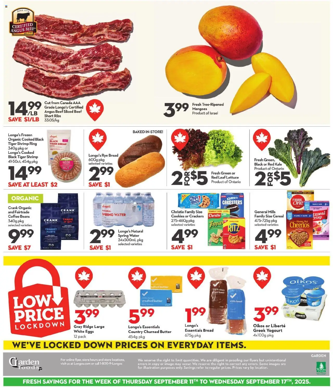 Longo's flyer valid from 11.09.2025 | Page: 2 | Products: Cookies, Butter, Bread, Coffee