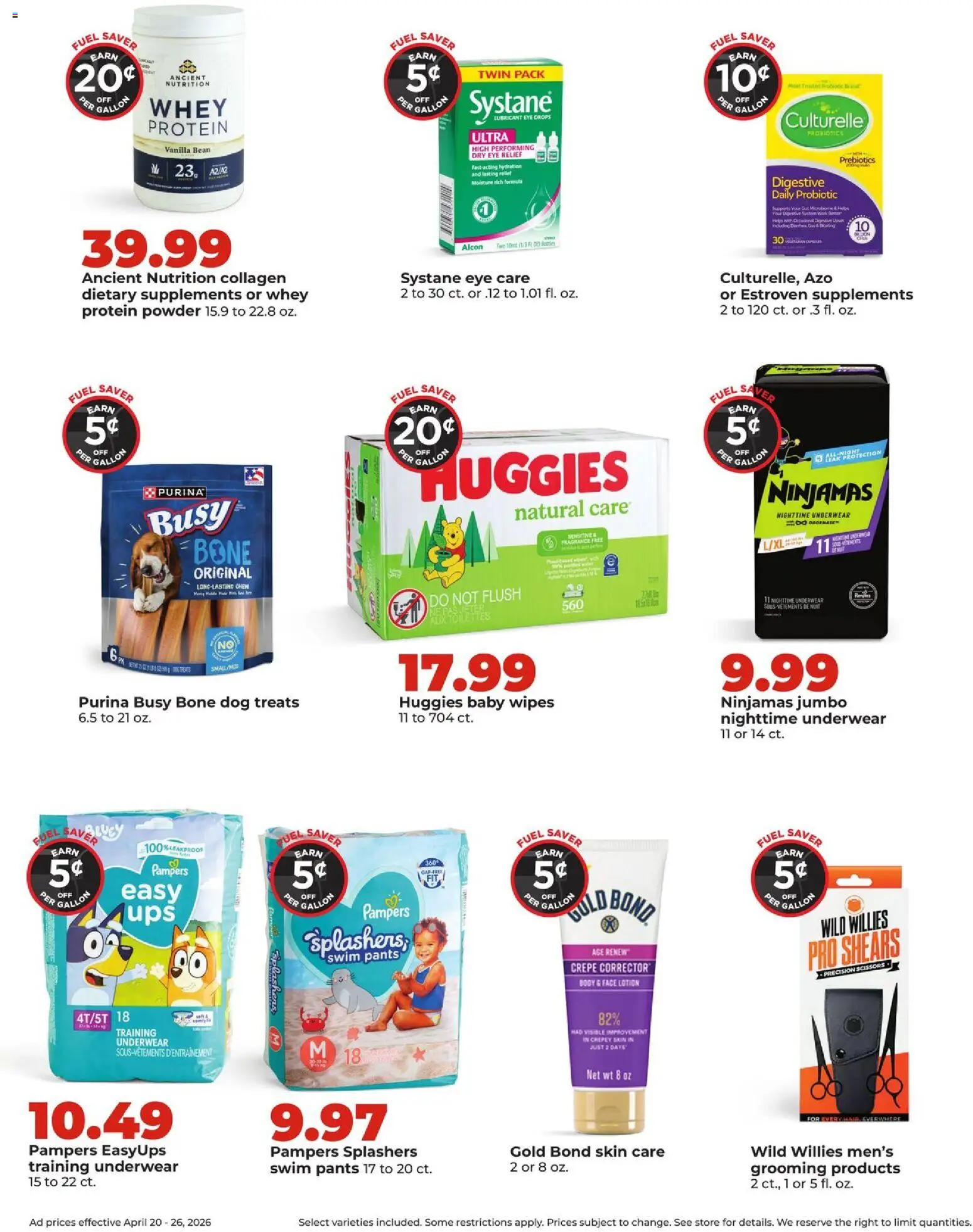 HyVee Weekly Ad - valid from 20.04.2026 | Page: 10 | Products: Probiotics, Dog Treats, Powder, Pants