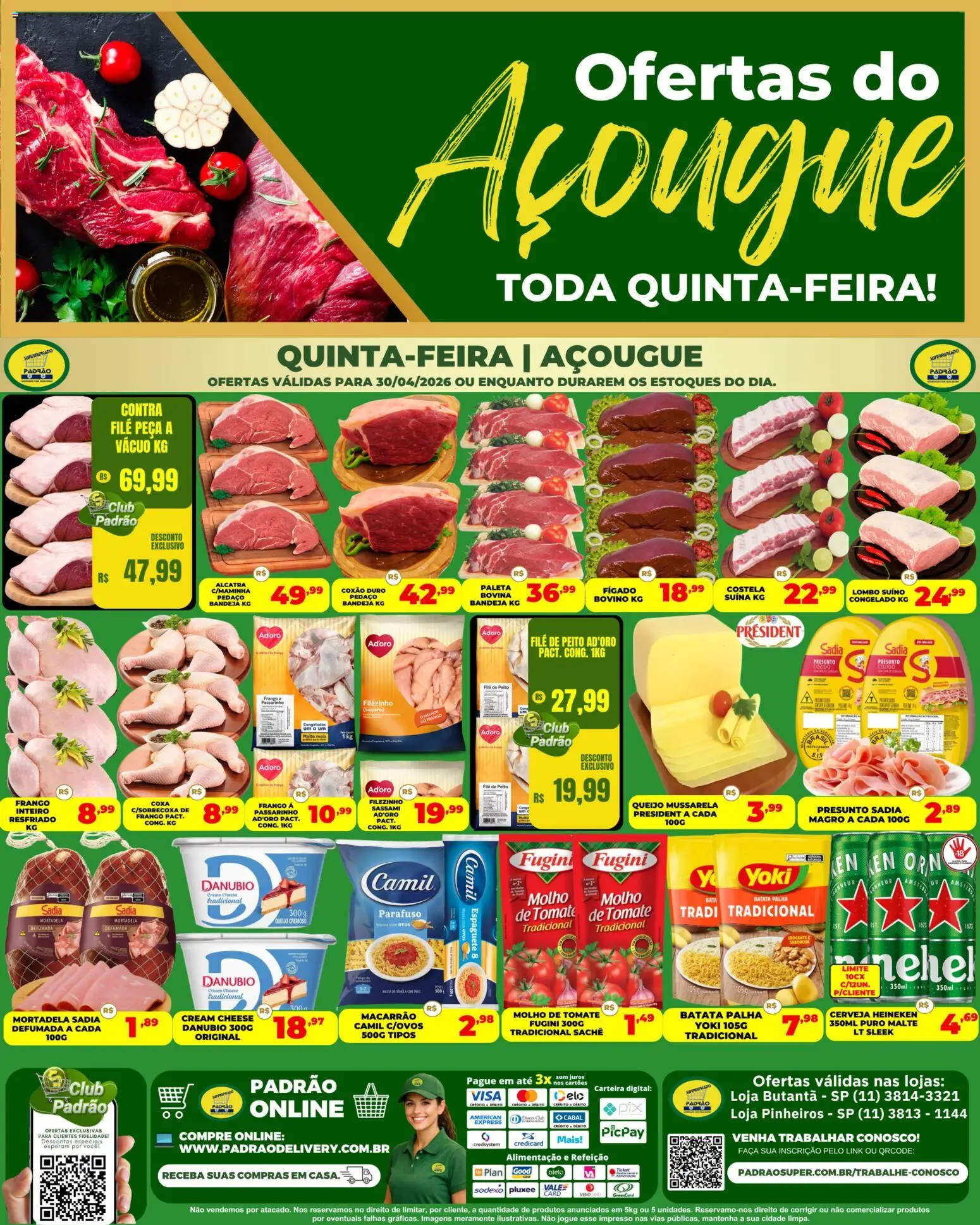 Supermercado Padrão Folheto - válido de 30.04.2026 | Página: 1 | Produtos: Molho de tomate, Alcatra, Cerveja Heineken, Macarrão